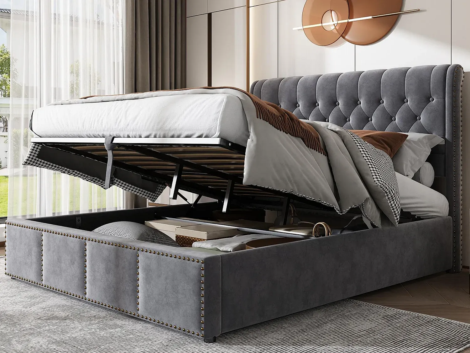 Schlafzimmer,Bereich Bett,Bett mit Bettkasten-livilume