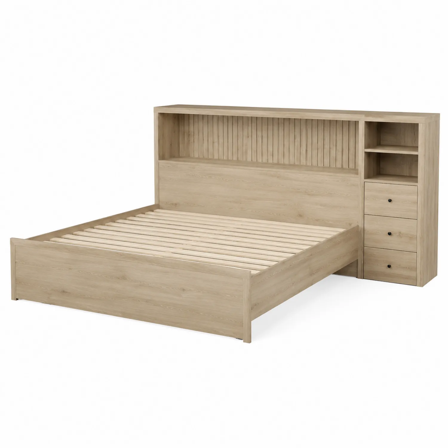 Lit en bois avec rangements et étagères intégrées 200x160 cm-brixtrivoqal