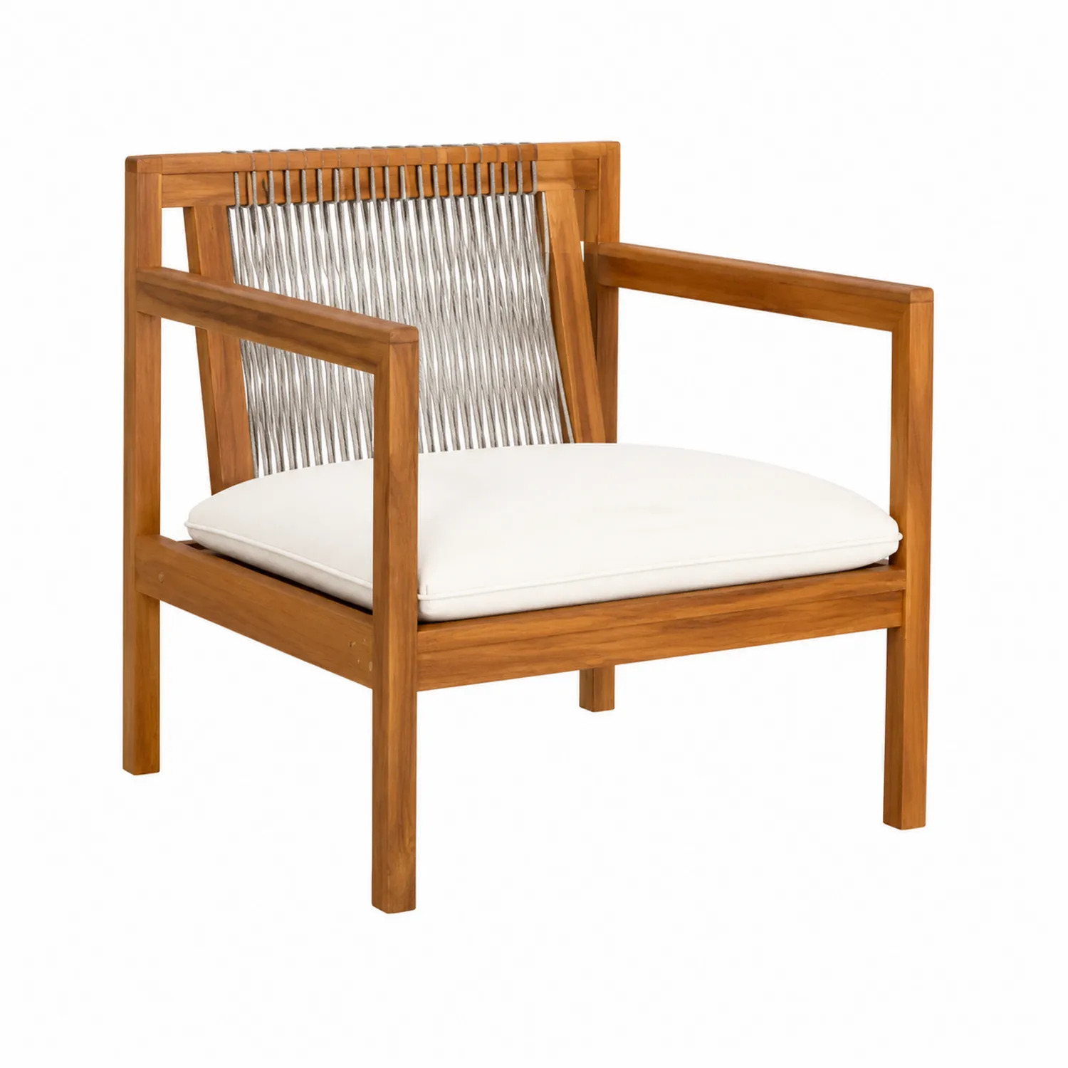Fauteuil en Bois de Teck et Corde avec Coussin en Polyester Blanc-brixtrivoqal