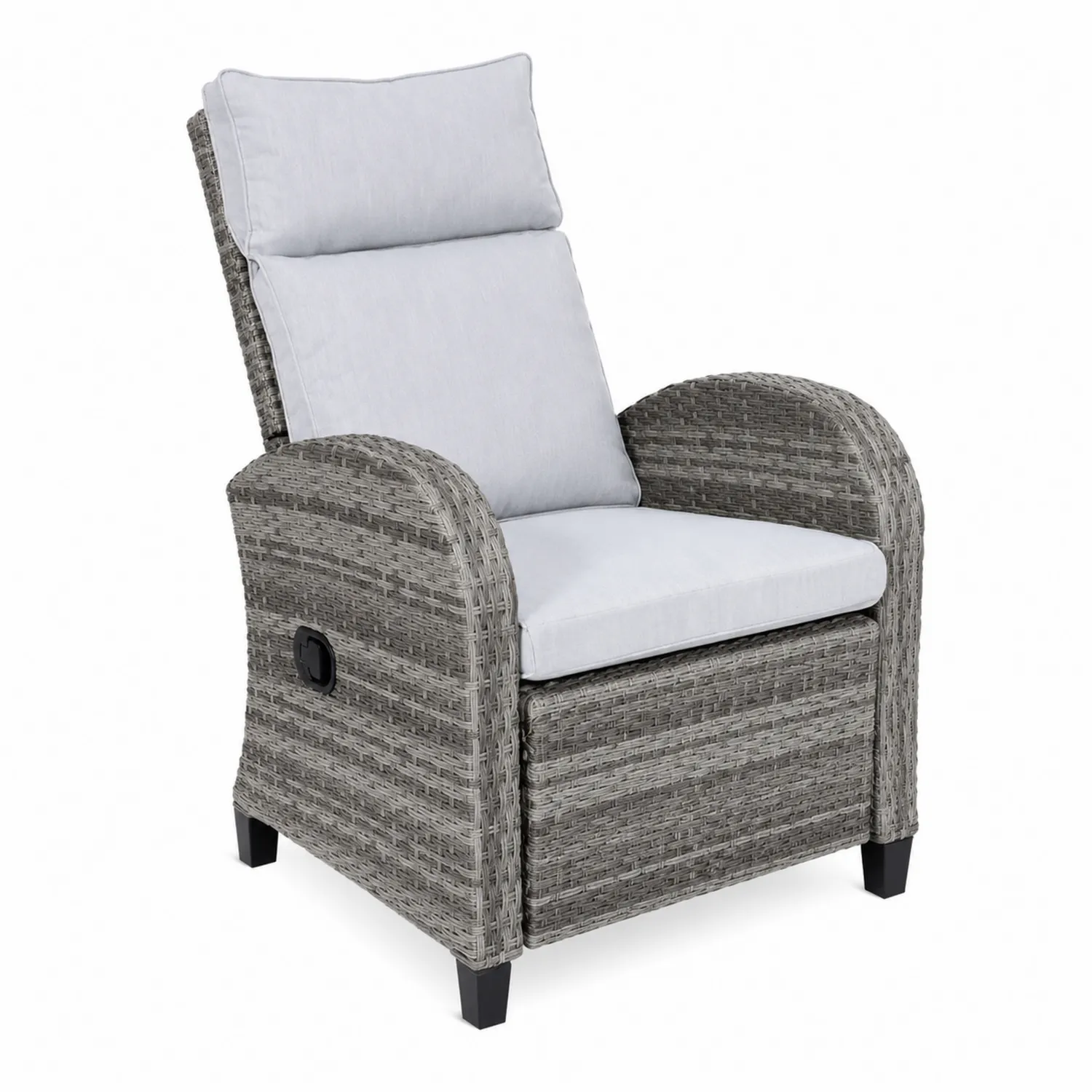 Fauteuil inclinable d'extérieur en rotin synthétique gris avec coussins en polyester gris clair-brixtrivoqal
