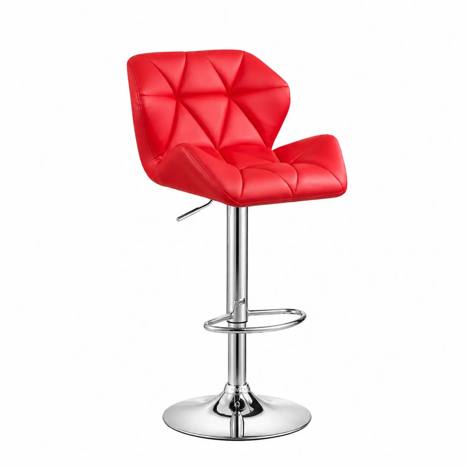 Tabouret de bar en cuir PU rouge avec support en métal chromé-brixtrivoqal