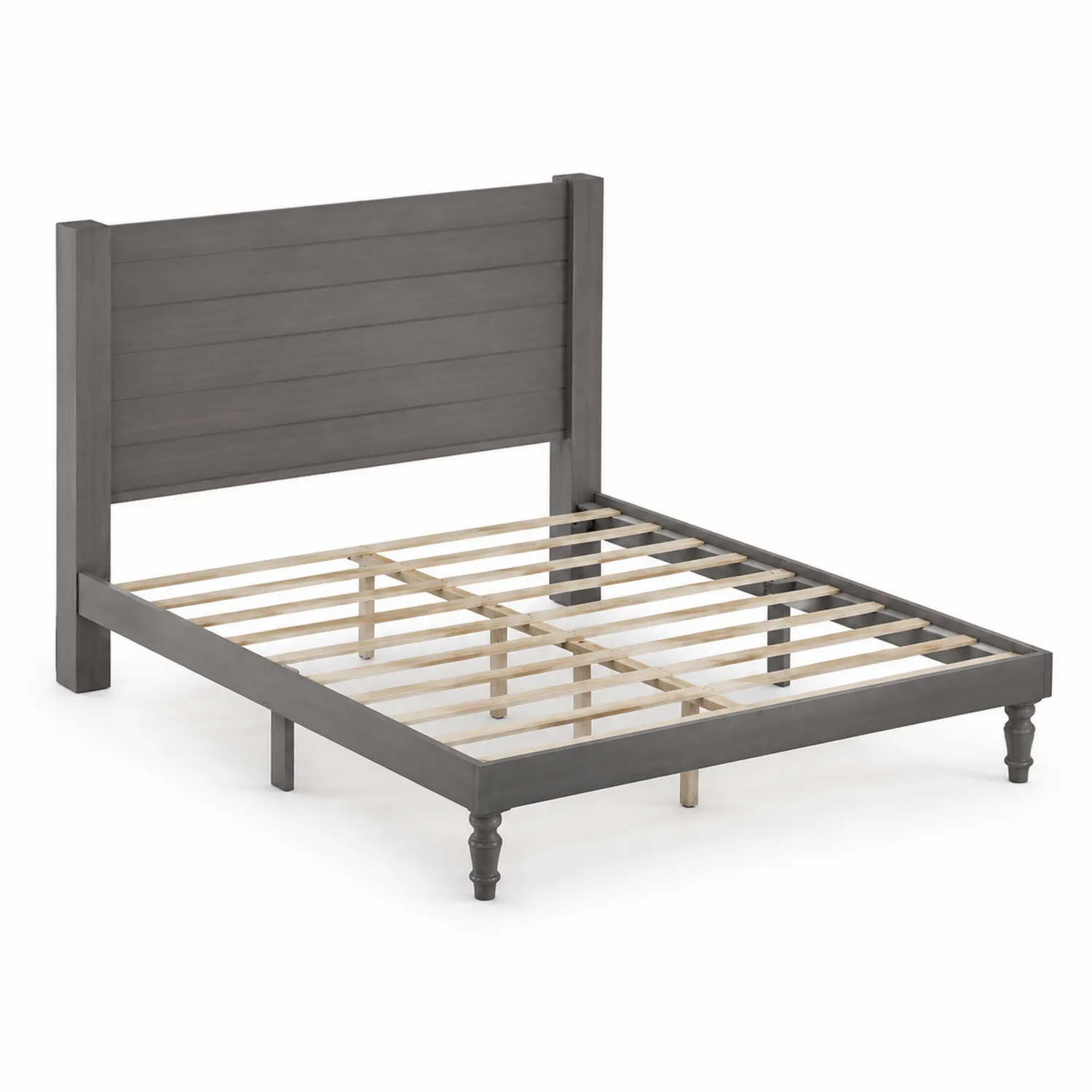 Lit en bois massif gris avec lattes 200x160 cm-brixtrivoqal