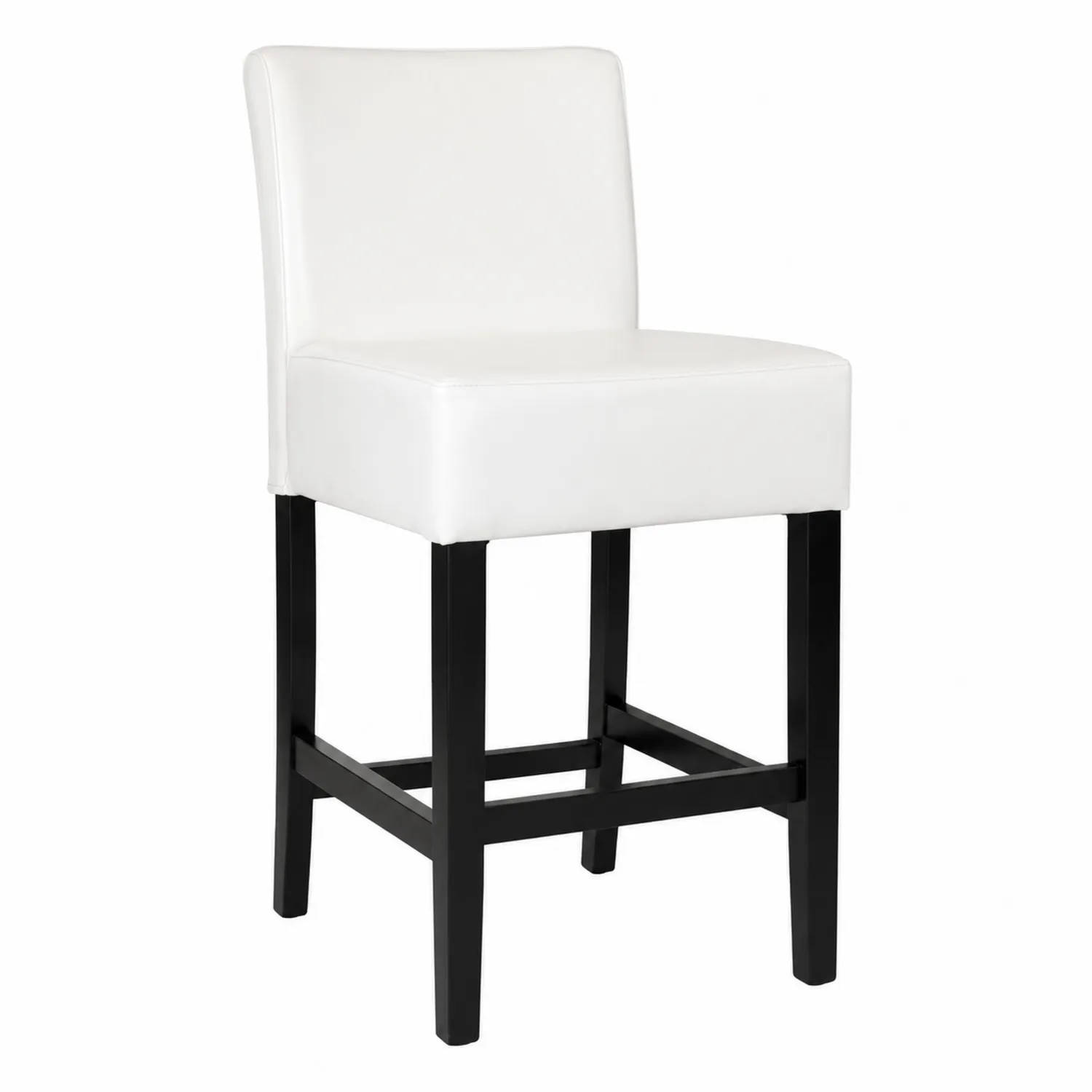 Tabouret de bar en cuir synthétique blanc avec pieds en bois massif-brixtrivoqal
