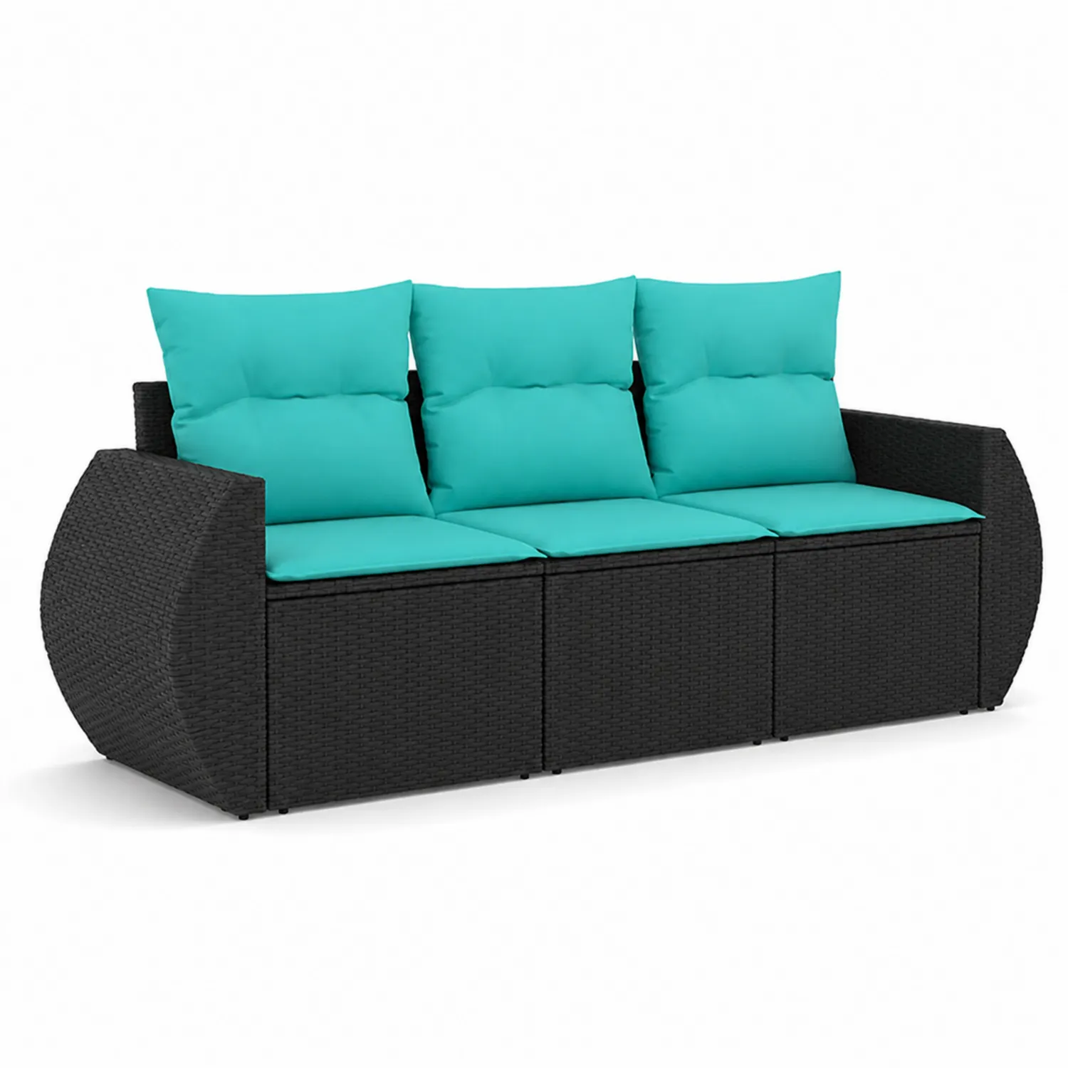 Canapé 3 Places en Résine Tressée avec Coussins Turquoise-brixtrivoqal