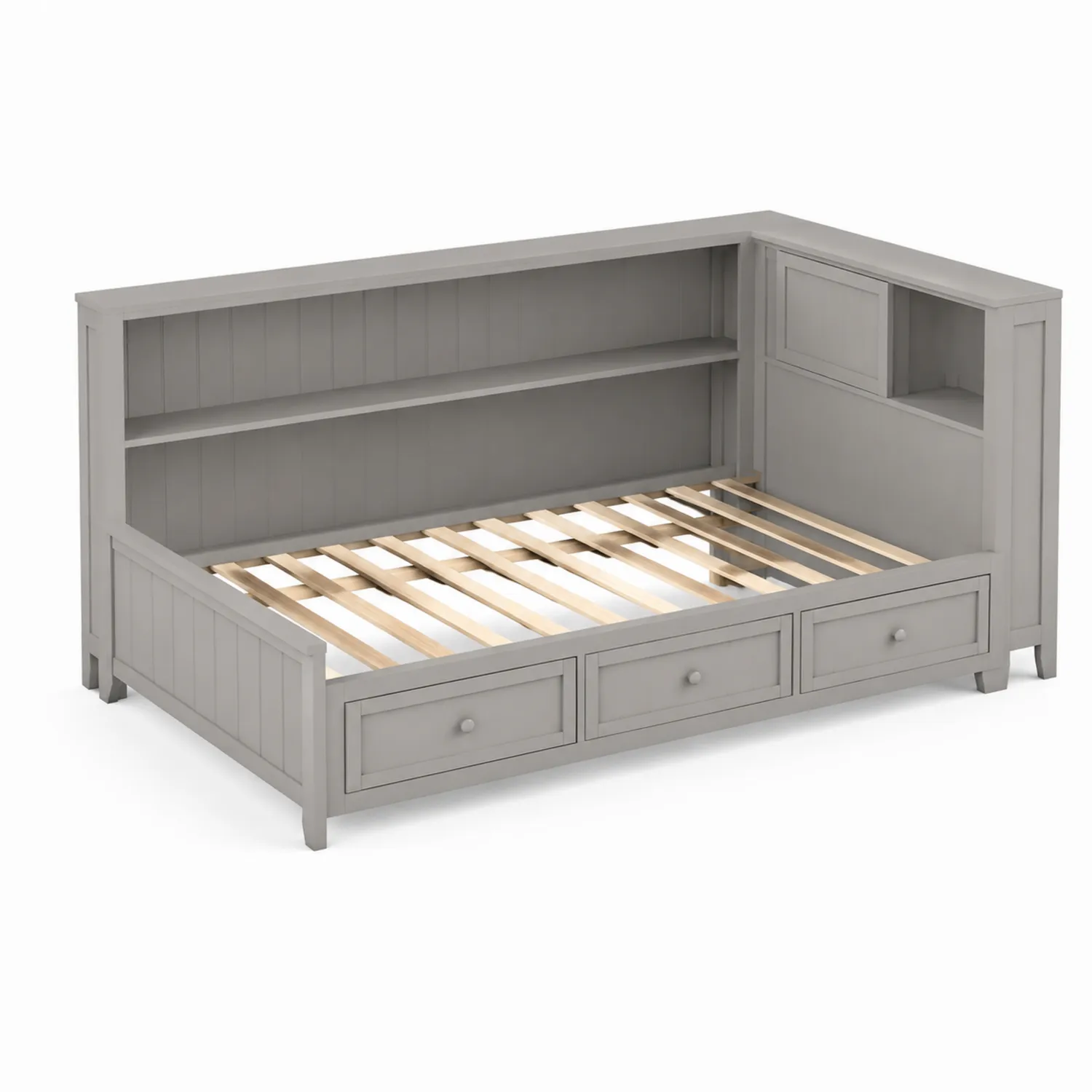 Lit de repos en bois avec étagères Gris-brixtrivoqal