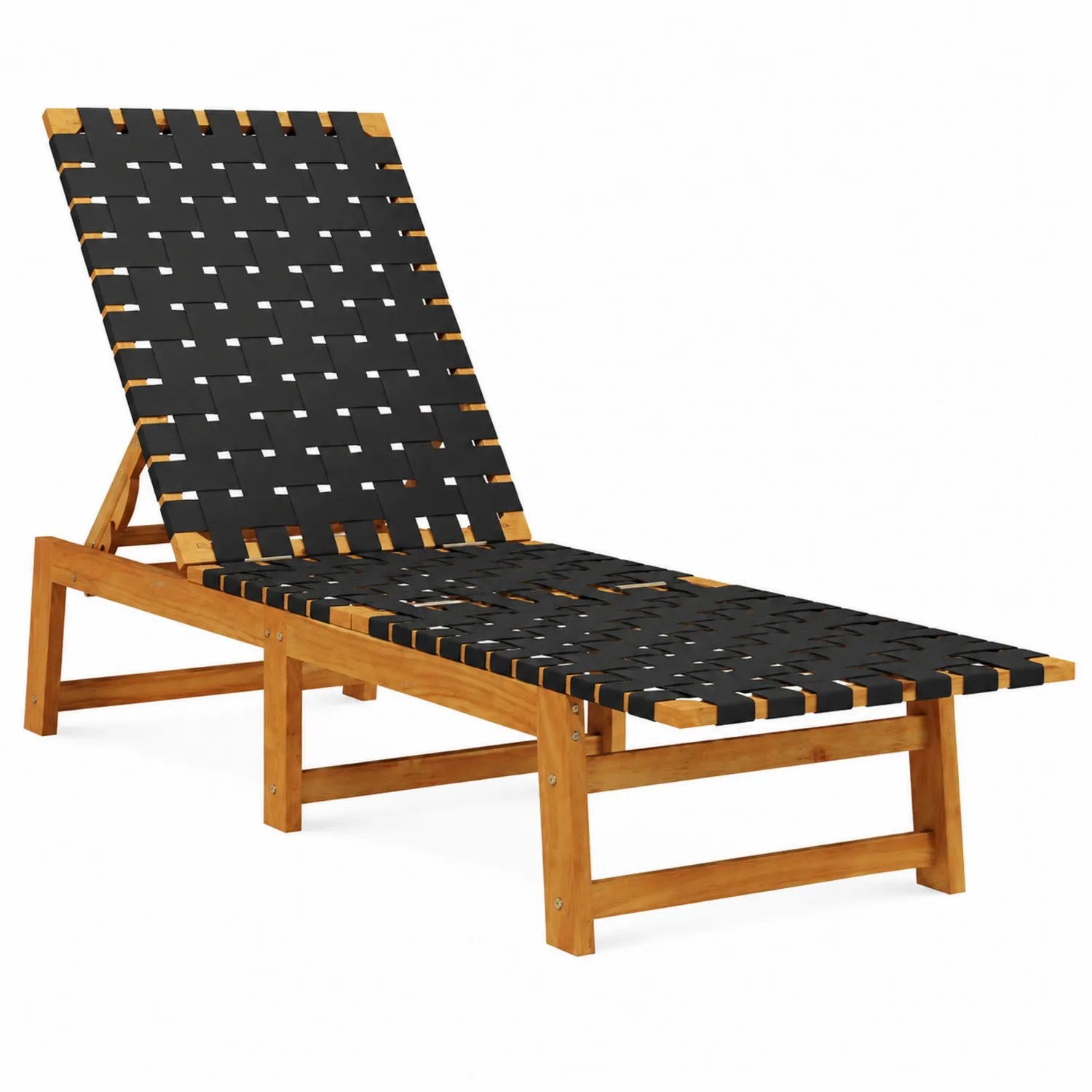 Chaise longue en bois d'acacia et polyester tressé noir-brixtrivoqal