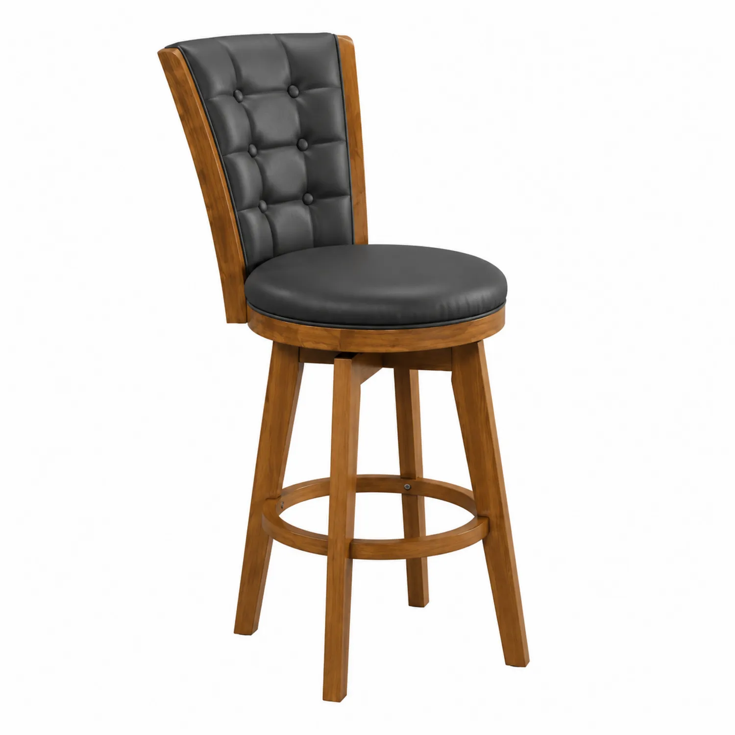 Tabouret de bar pivotant en bois et cuir synthétique Noir-brixtrivoqal