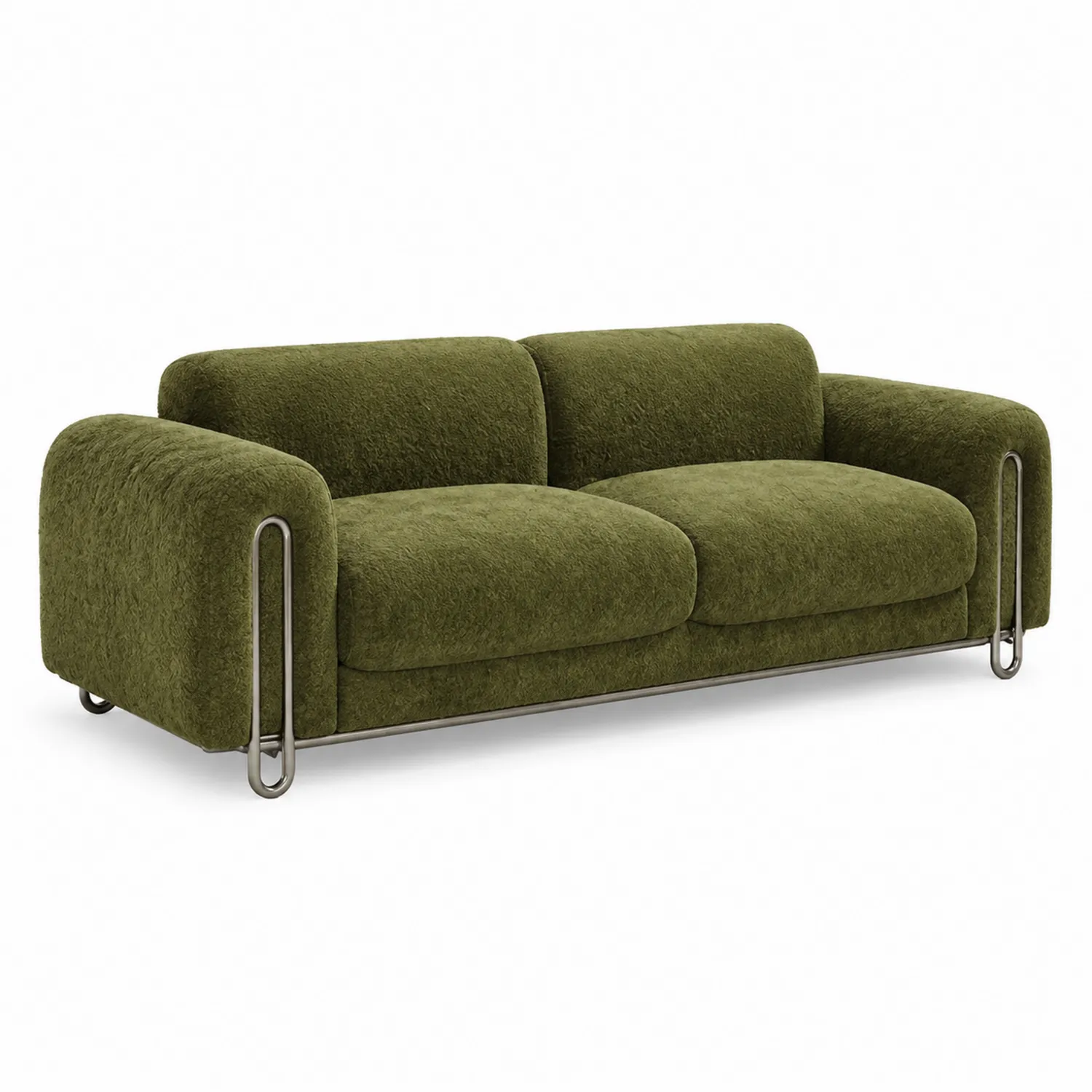 Canapé 3 places en tissu bouclé vert et métal-brixtrivoqal