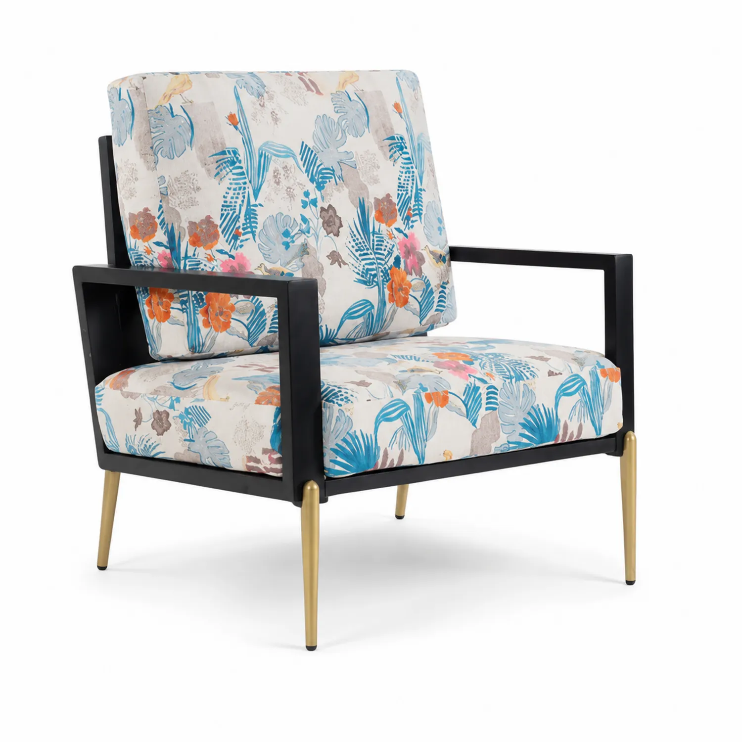 Fauteuil en bois et métal avec revêtement floral-brixtrivoqal
