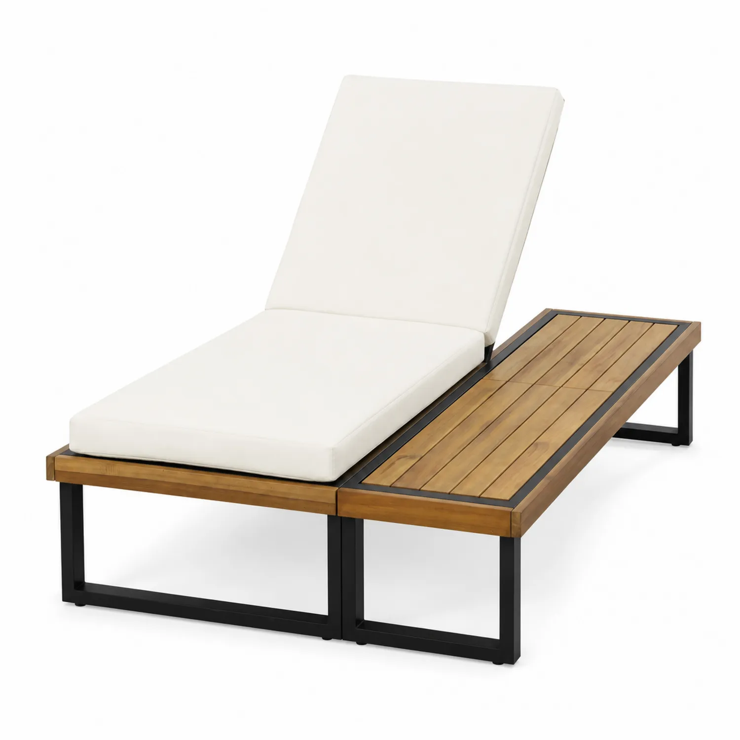Chaise longue en teck et aluminium avec coussin blanc-brixtrivoqal