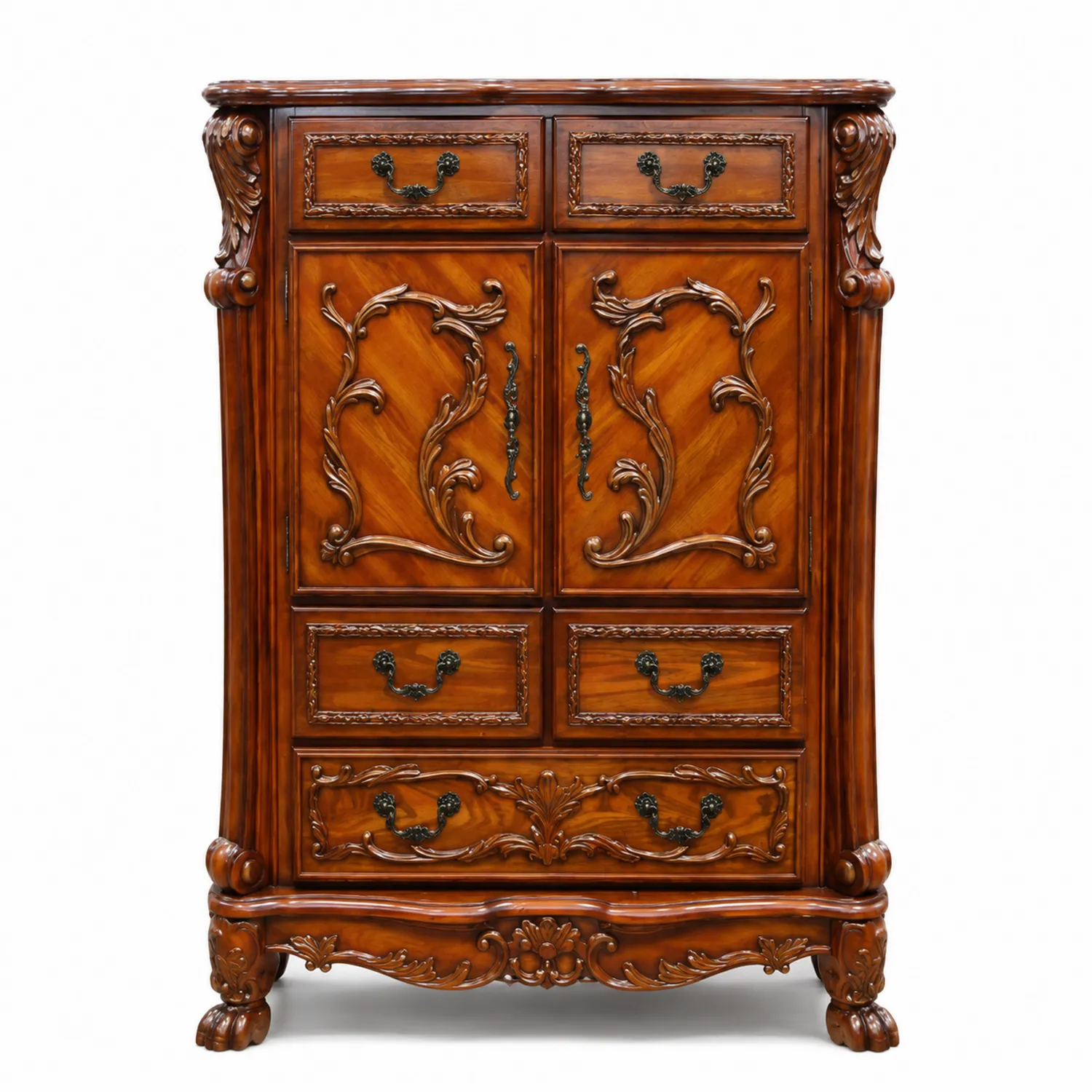Armoire en bois massif sculpté 2 portes 4 tiroirs-brixtrivoqal