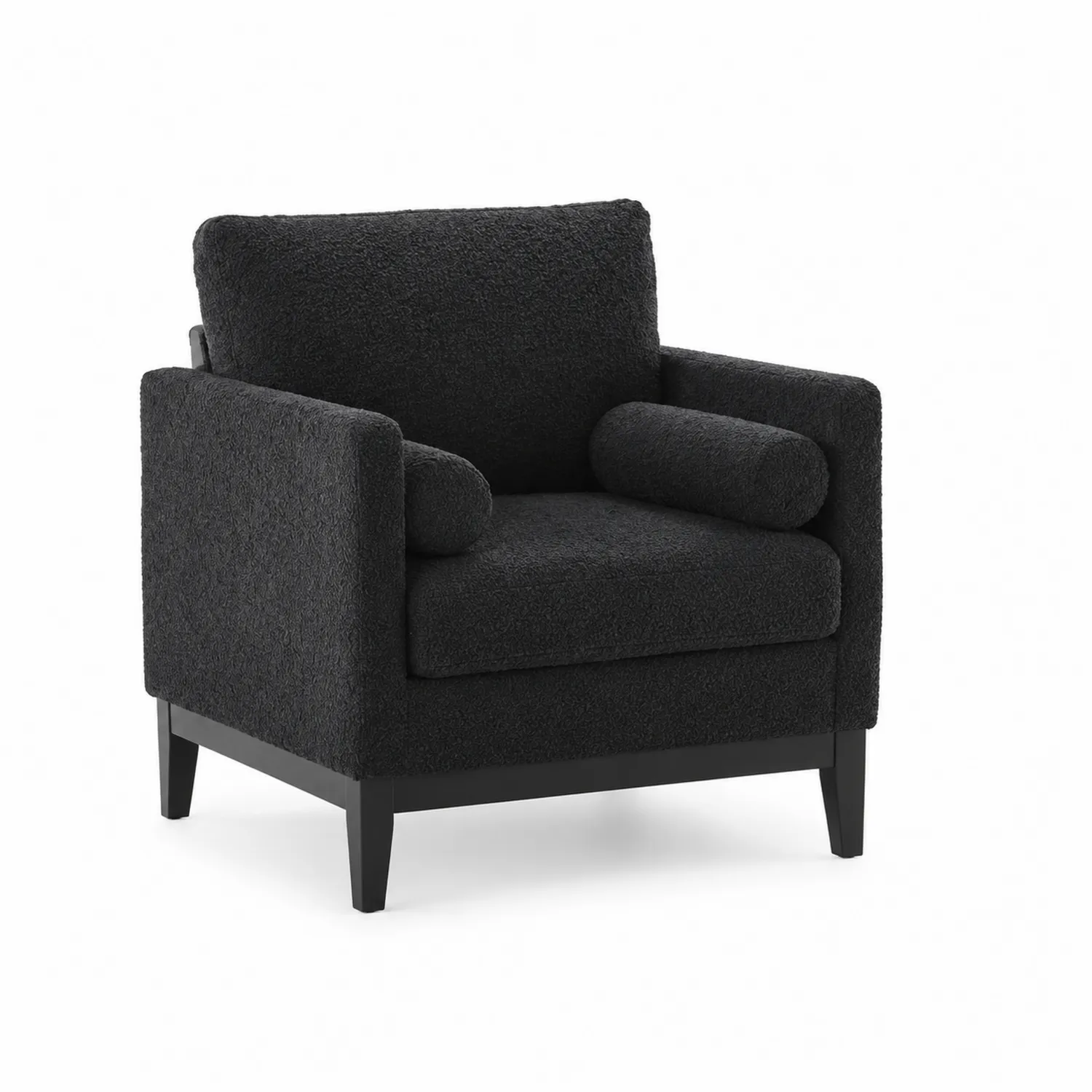 Fauteuil en tissu bouclé Noir avec coussins cylindriques-brixtrivoqal