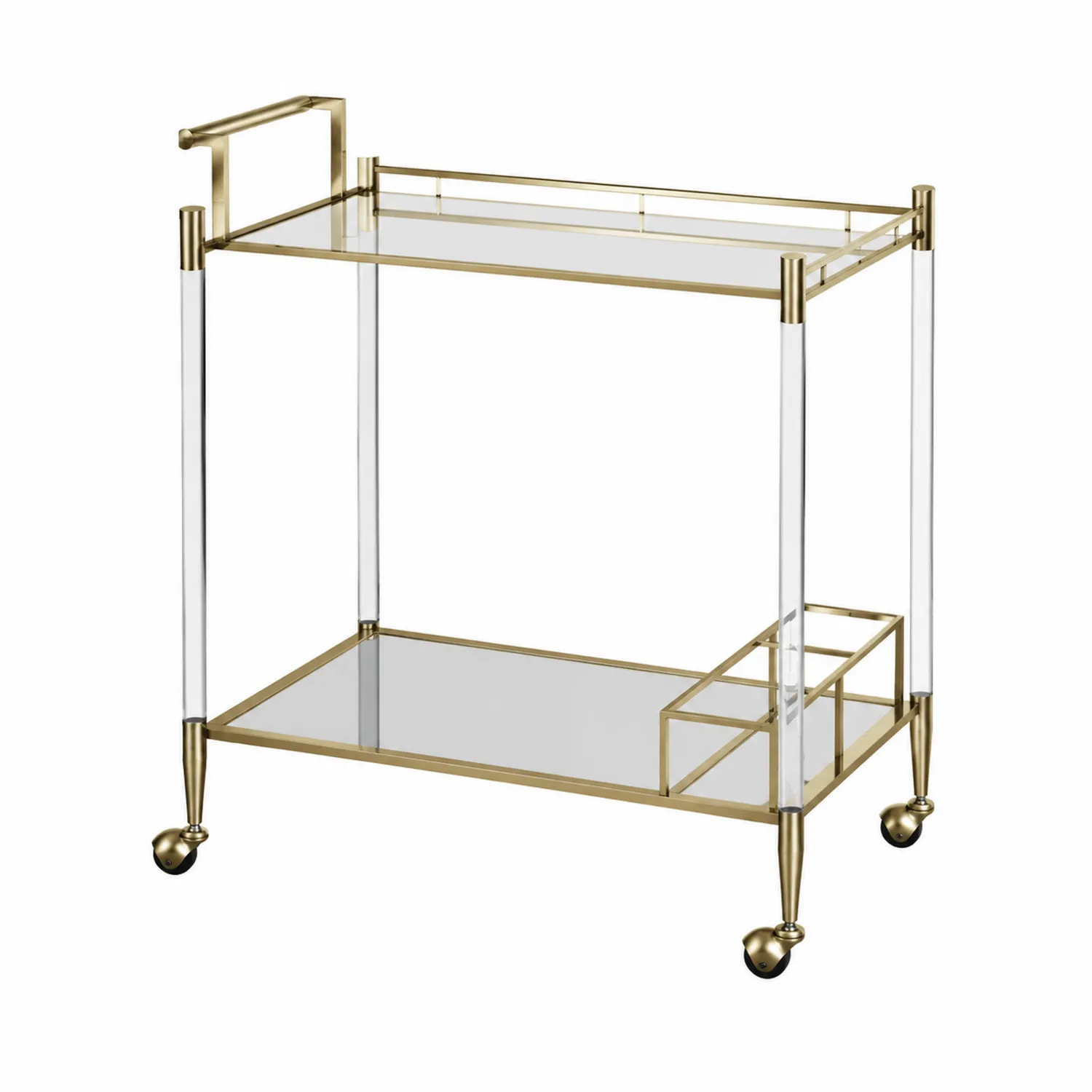 Chariot de bar en verre trempé avec cadre en métal doré et roulettes-brixtrivoqal