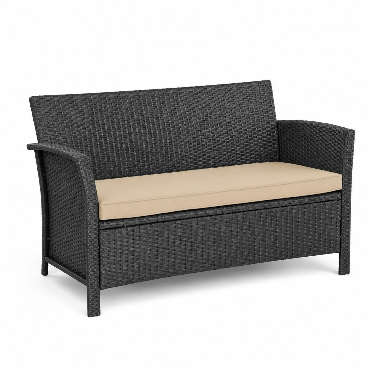 Canapé de jardin en rotin 2 places avec coussin beige-brixtrivoqal