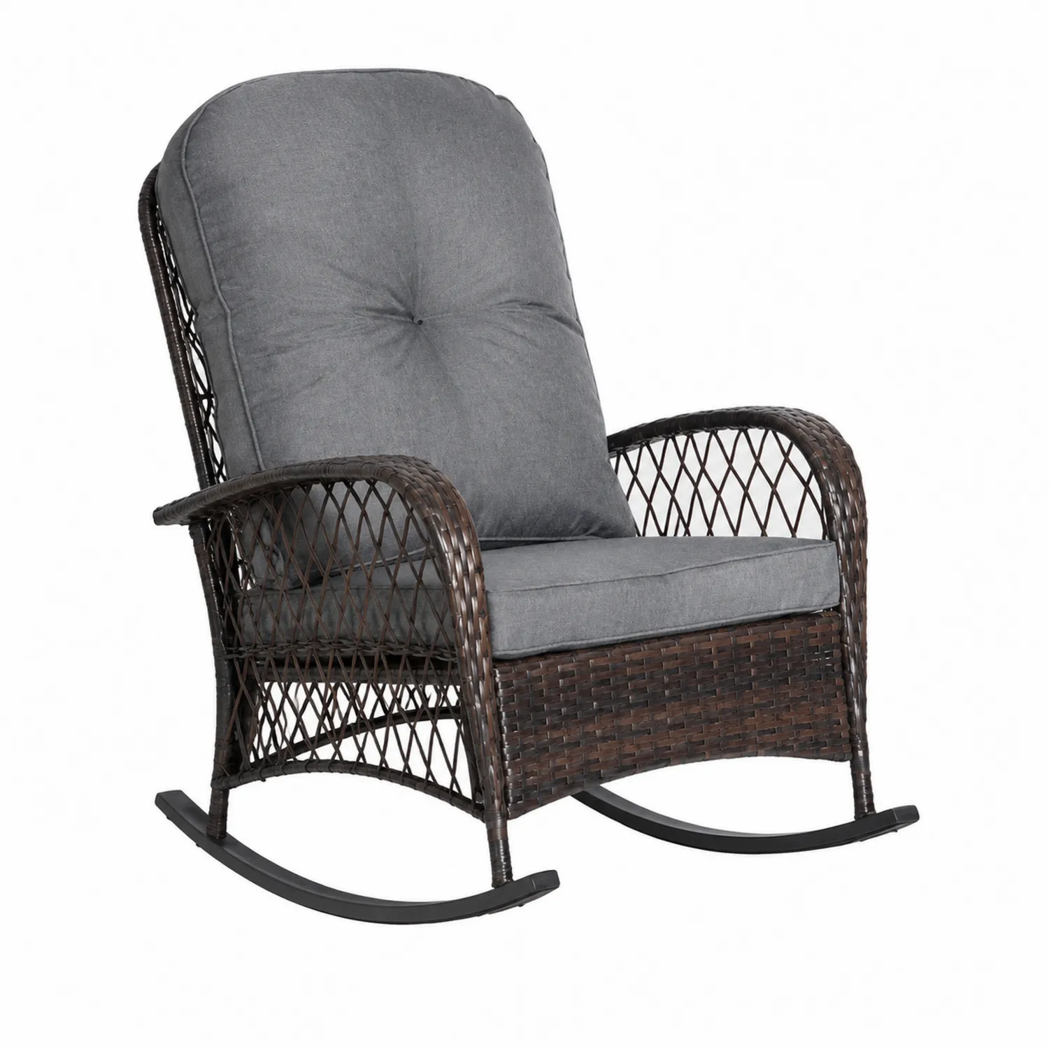 Chaise berçante en rotin synthétique avec coussins gris-brixtrivoqal