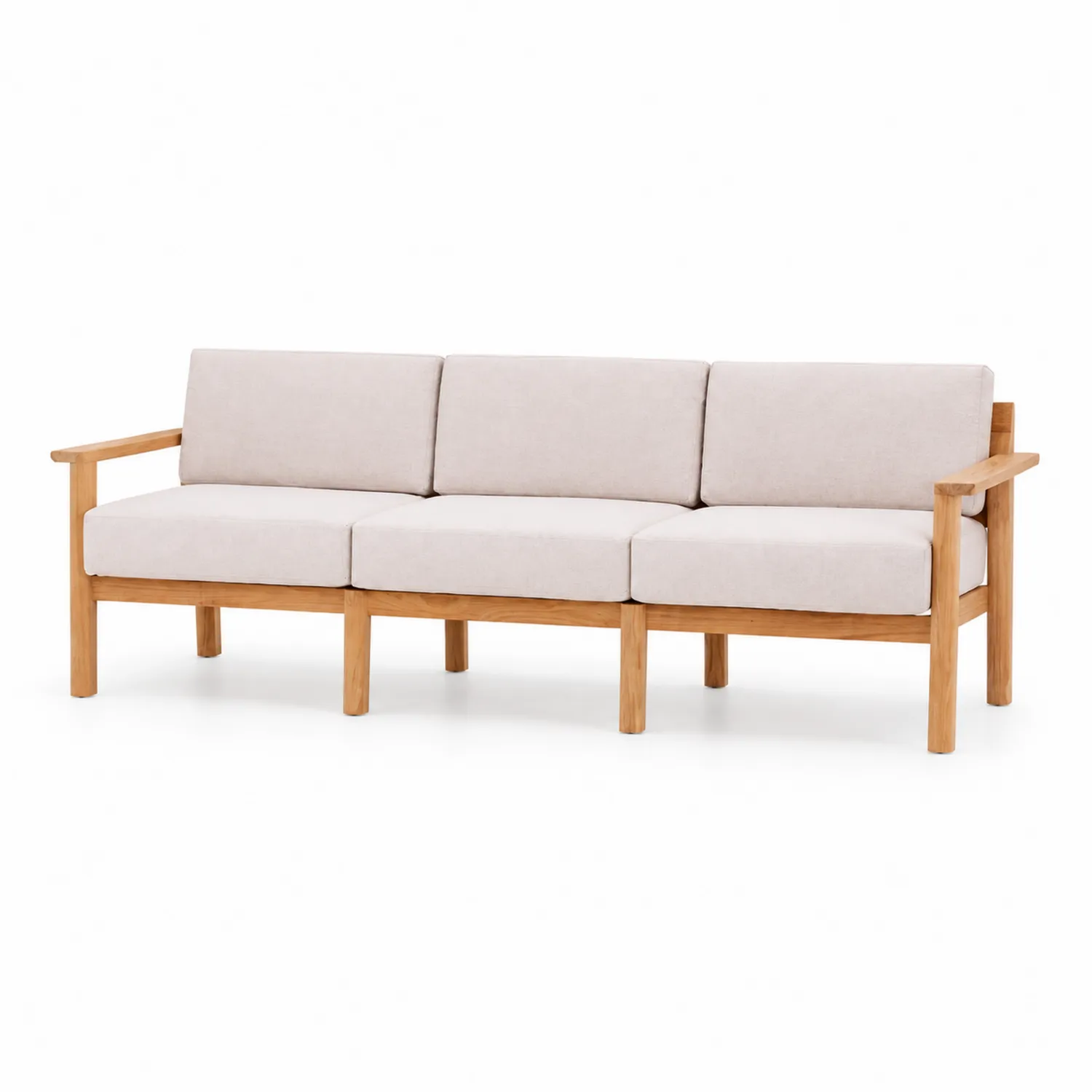 Canapé 3 places en bois avec coussins beige-brixtrivoqal