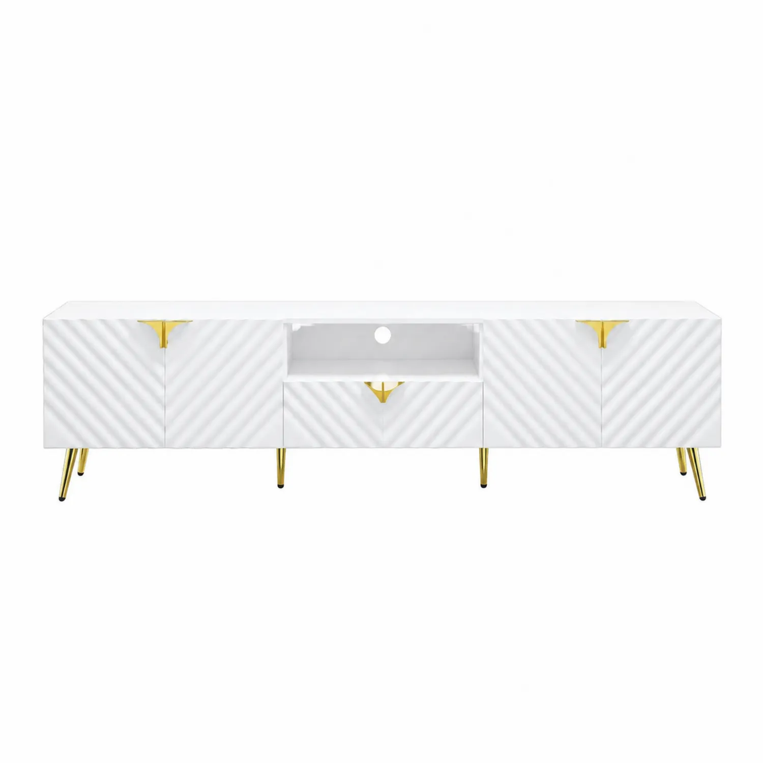 Meuble TV en MDF avec rangements Blanc et Doré 200x40x50 cm-brixtrivoqal