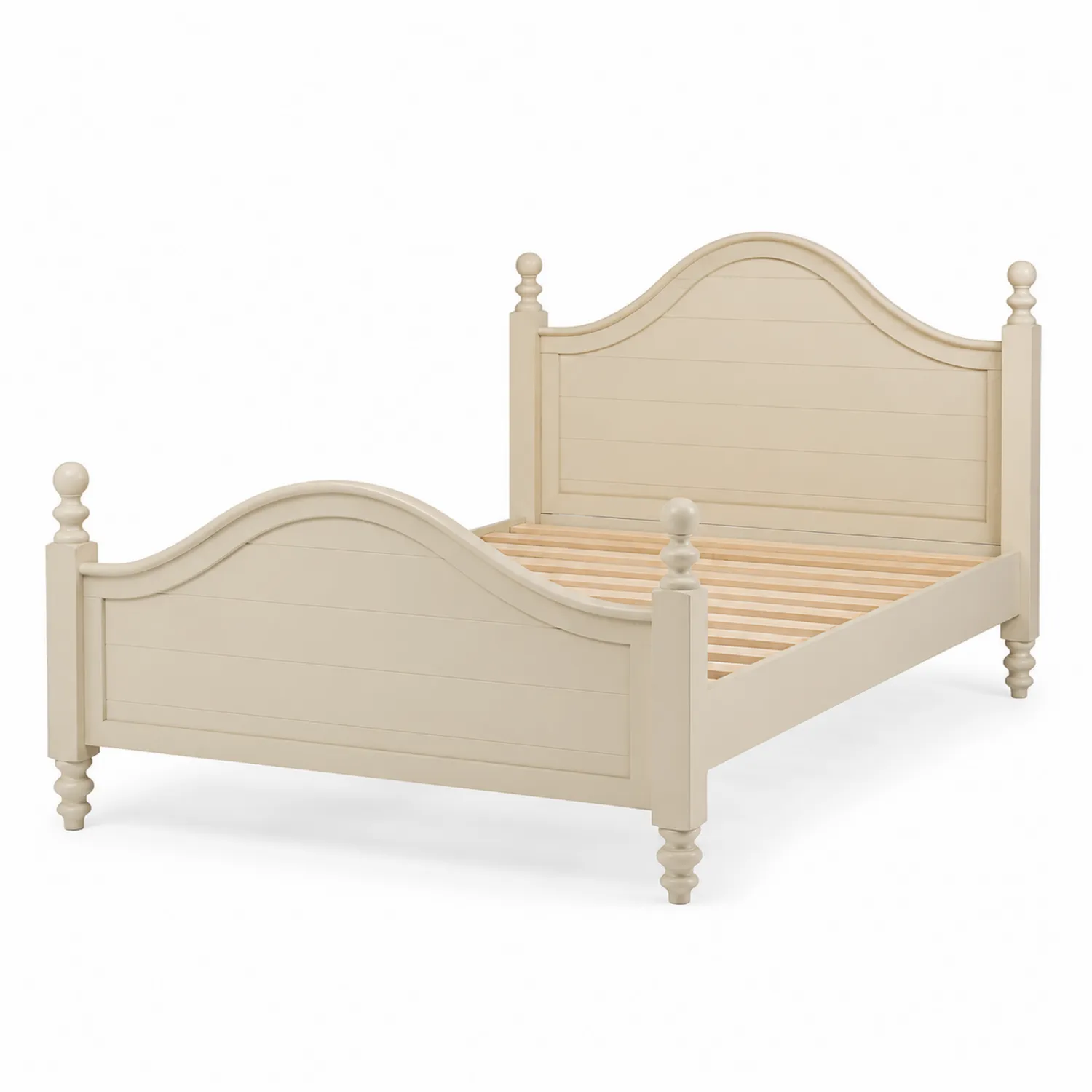 Lit double en bois de pin couleur Crème avec tête et pied de lit incurvés 200x160 cm-brixtrivoqal