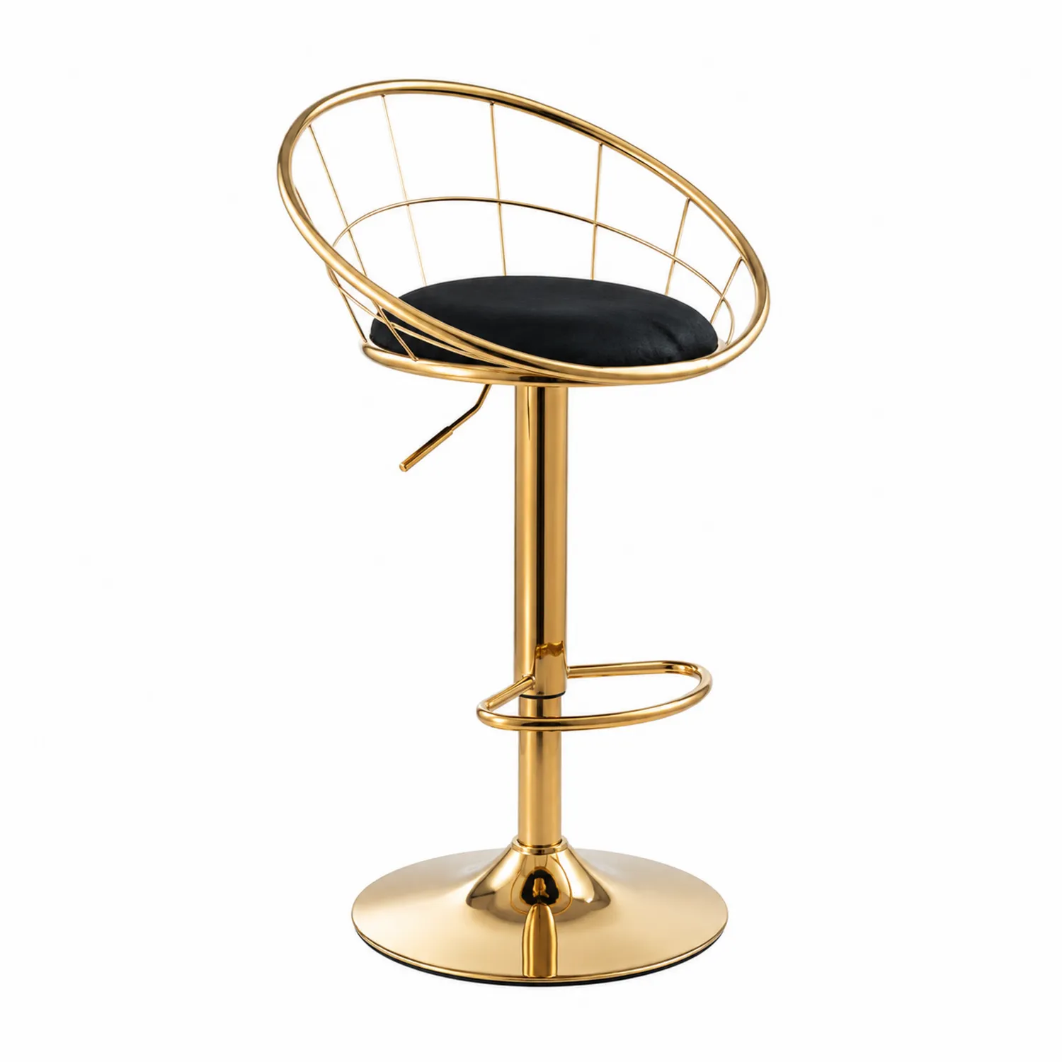 Tabouret de bar en métal doré avec assise en polyester noir-brixtrivoqal