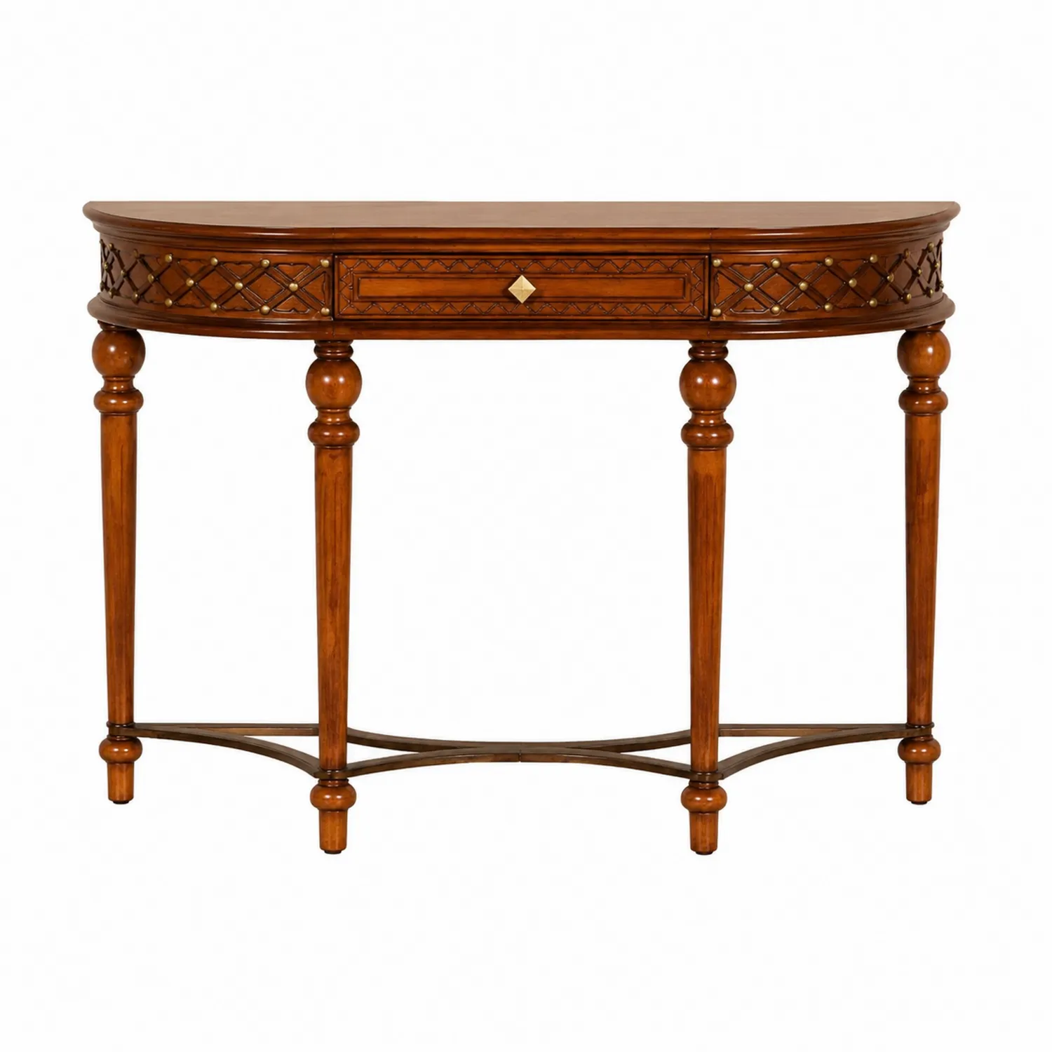 Console demi-lune en bois avec tiroir, Marron-brixtrivoqal