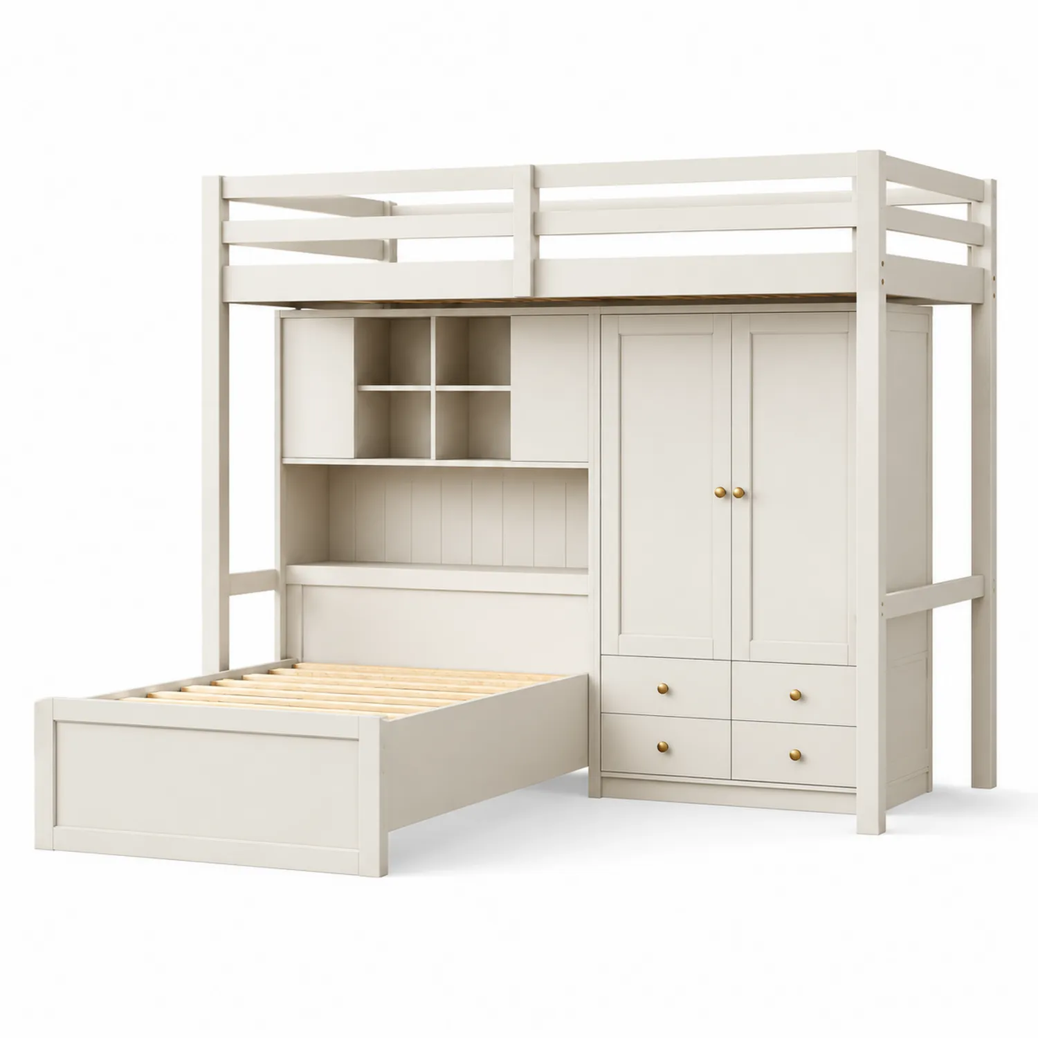 Lit superposé avec rangement intégré en bois Beige-brixtrivoqal