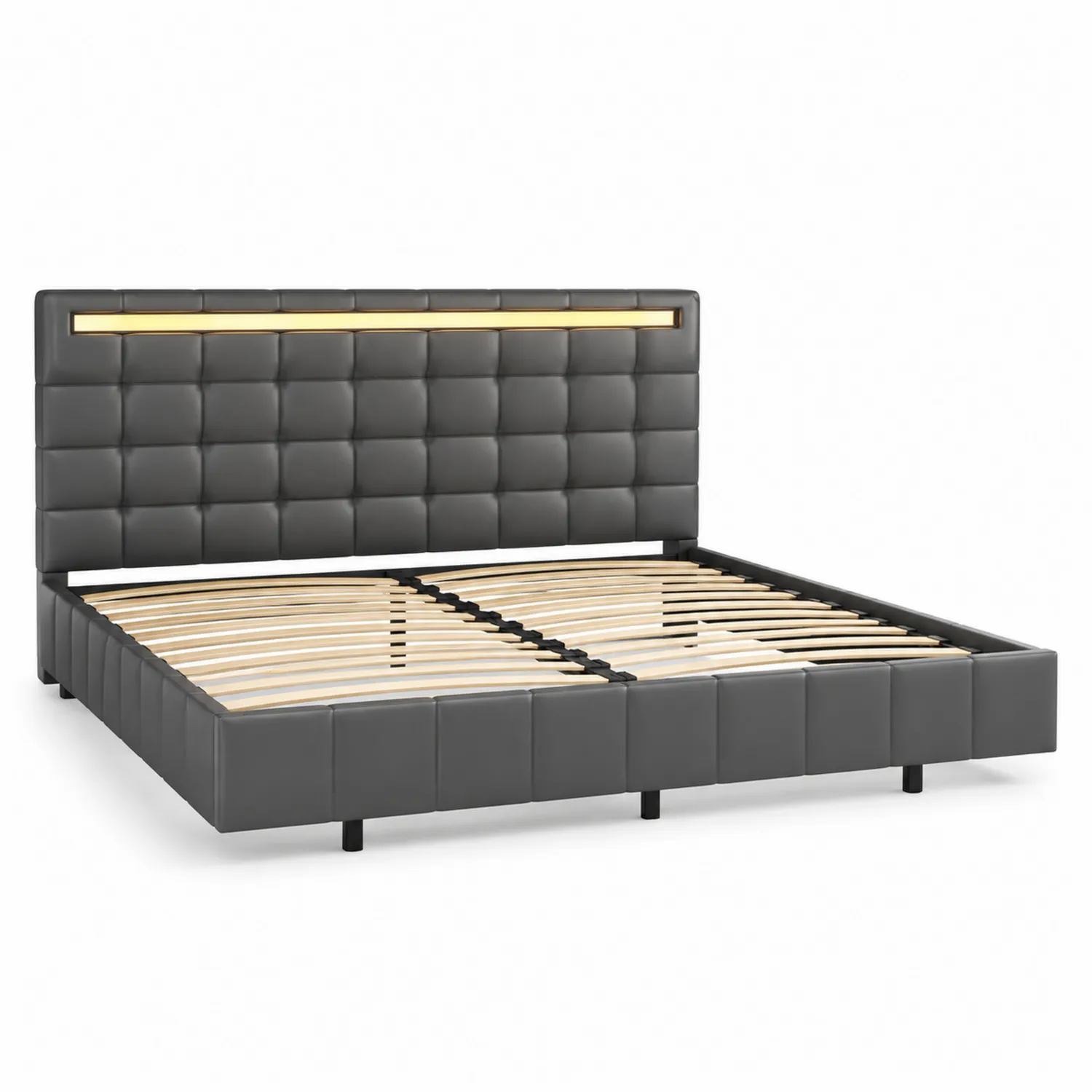 Lit double en cuir synthétique avec LED 160x200 cm-brixtrivoqal