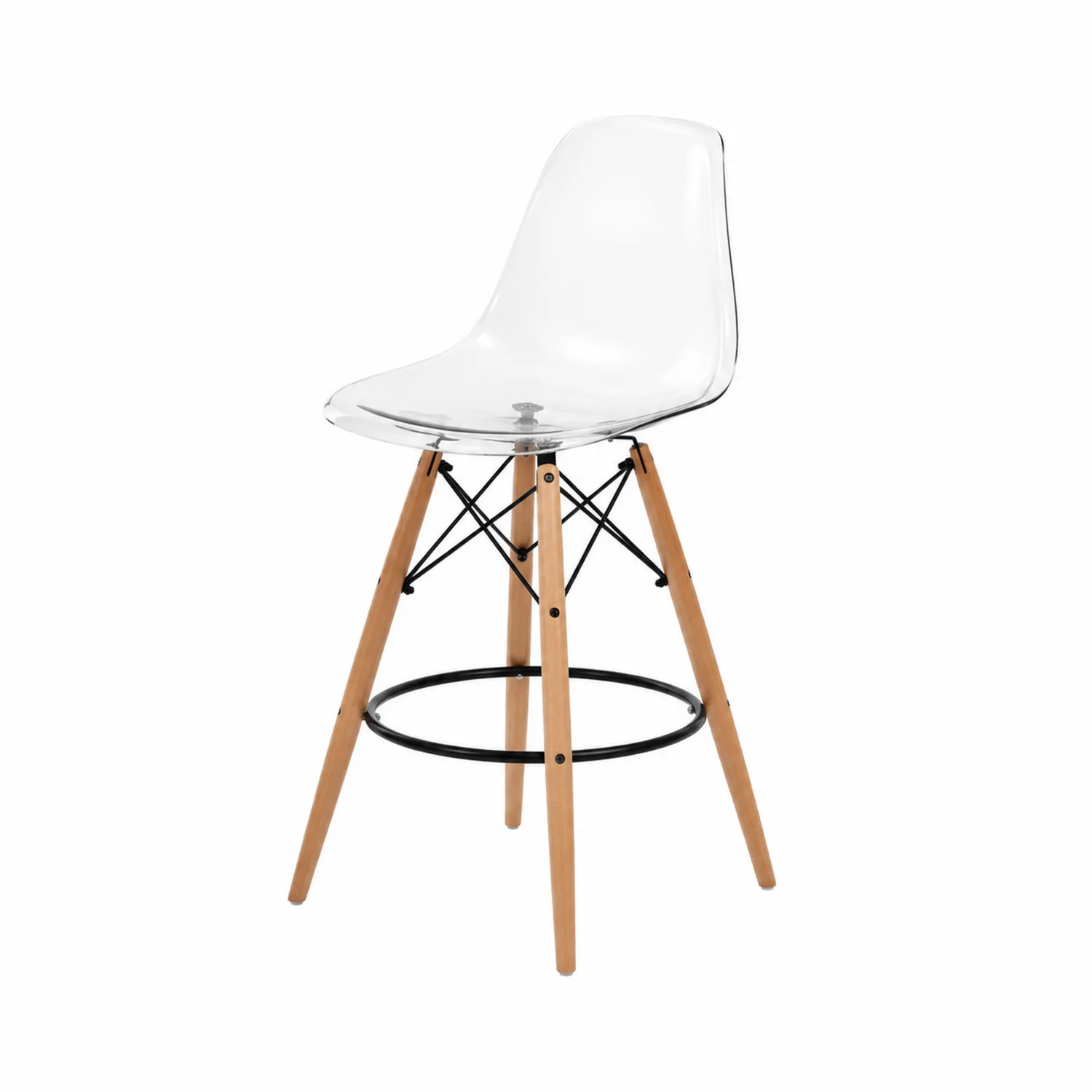 Tabouret de bar en acrylique transparent avec pieds en bois de hêtre-brixtrivoqal