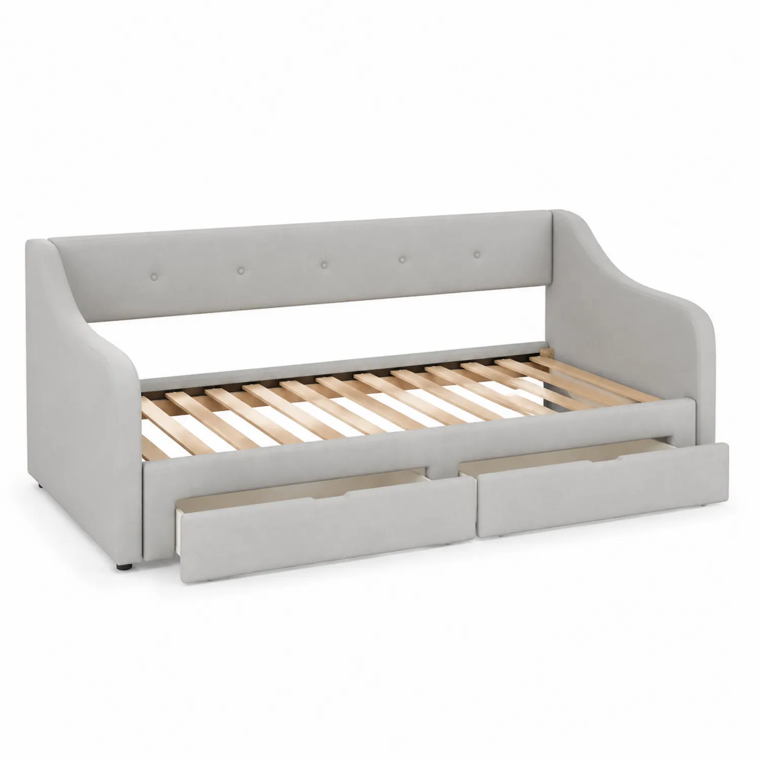 Lit en Bois et Tissu avec Tiroirs Gris-brixtrivoqal