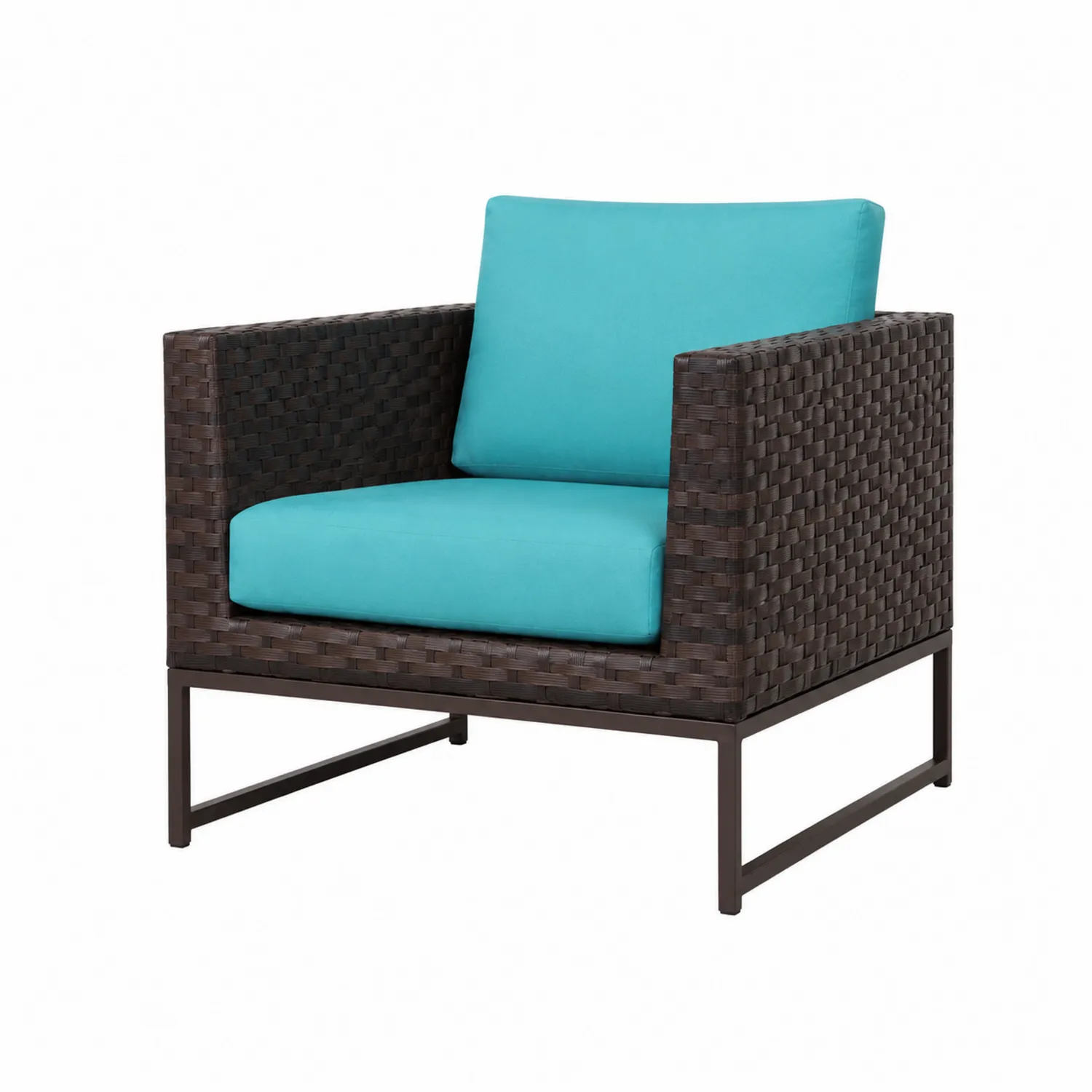 Fauteuil en rotin synthétique brun avec coussins turquoise-brixtrivoqal