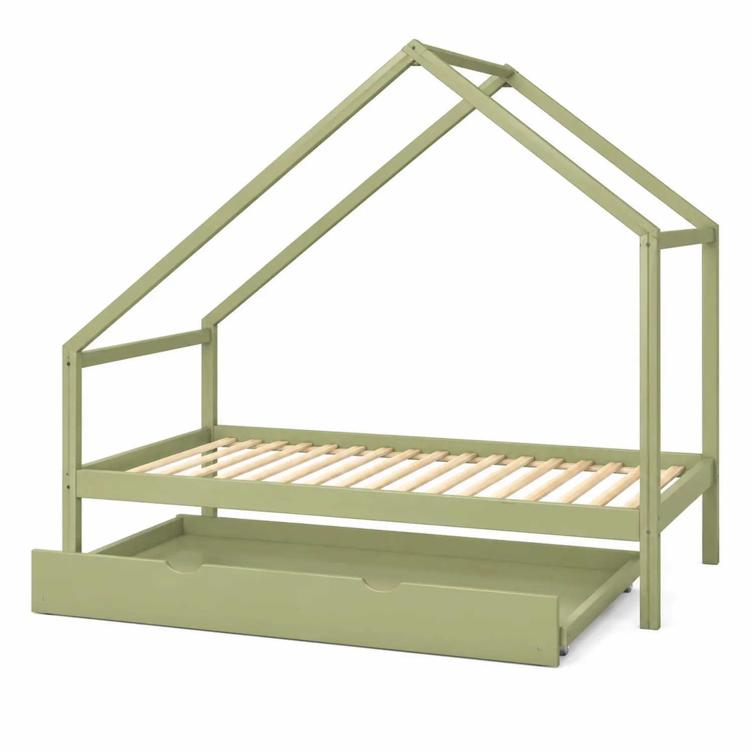Lit enfant en bois de pin avec tiroir couleur vert 90x200 cm-brixtrivoqal