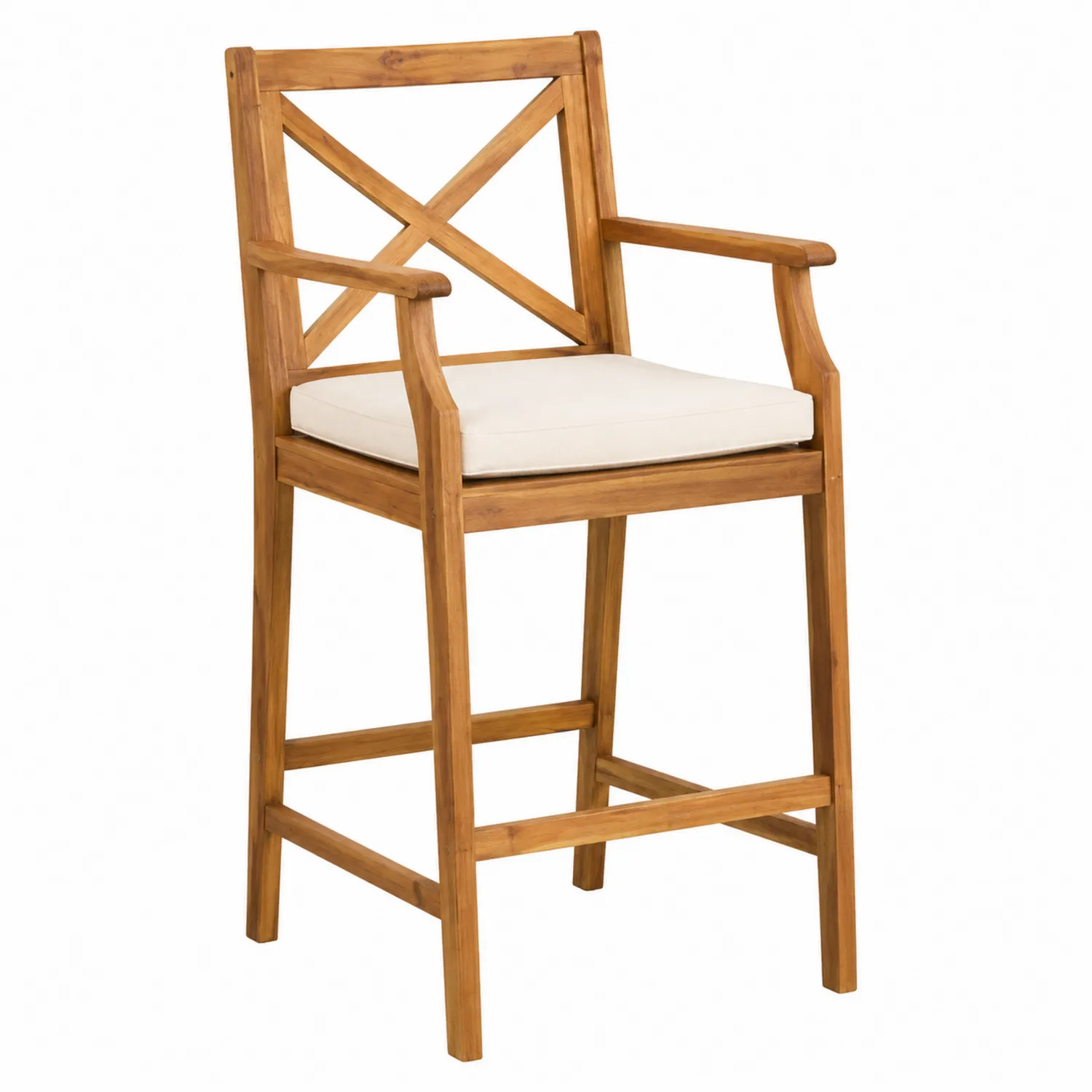 Tabouret de bar en bois d'acacia avec coussin beige-brixtrivoqal