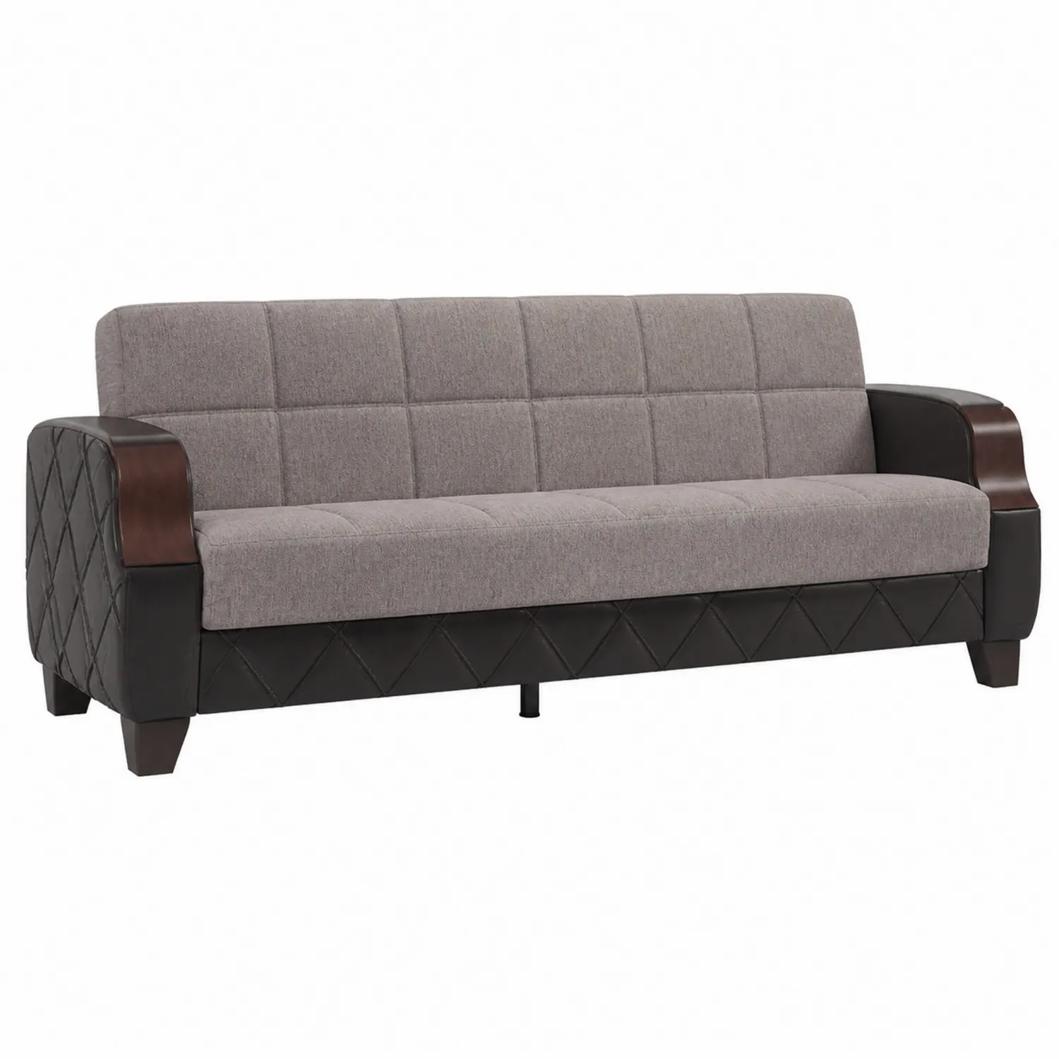 Canapé convertible tissu gris et similicuir noir avec accoudoirs en bois-brixtrivoqal