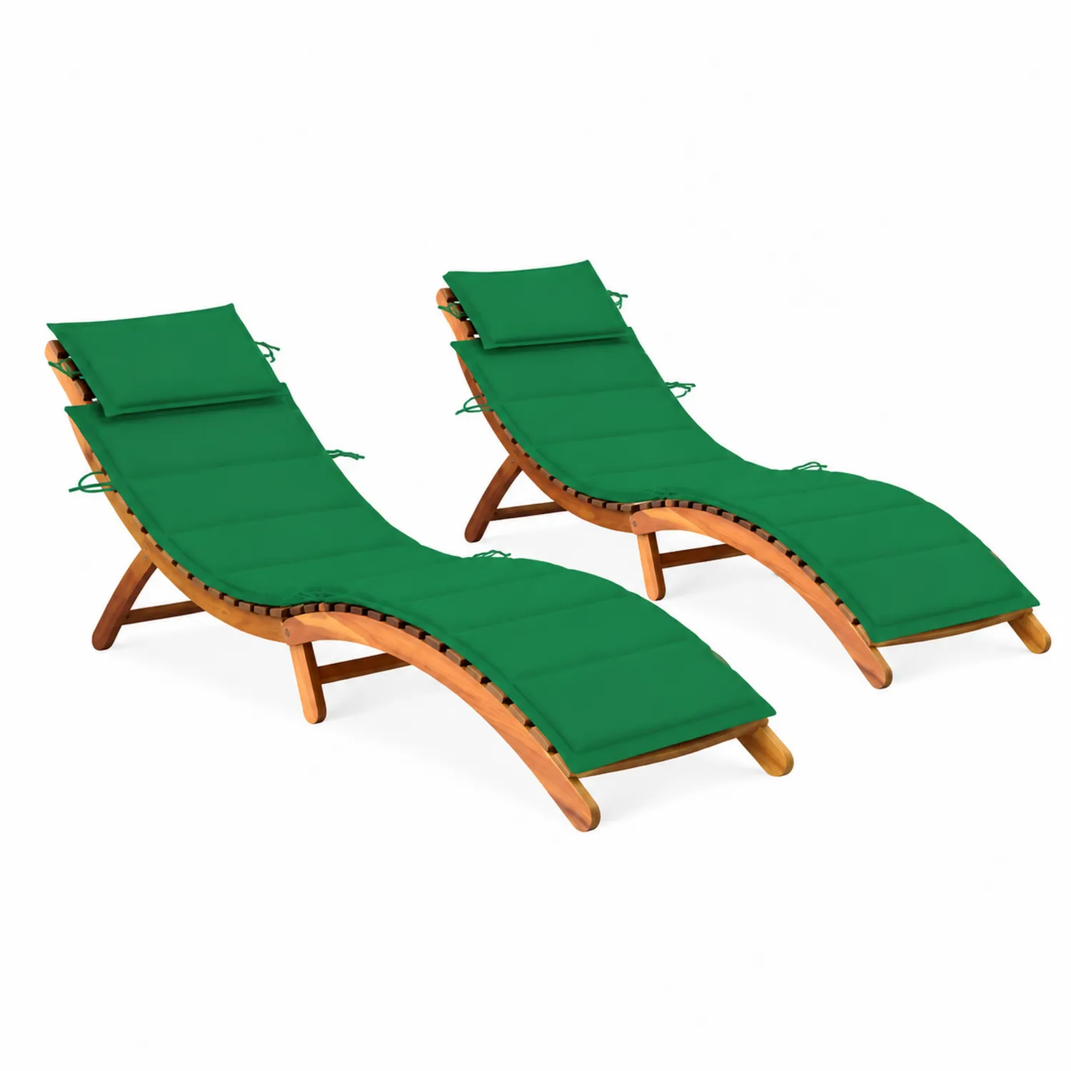 Lot de 2 chaises longues en bois avec coussins verts-brixtrivoqal