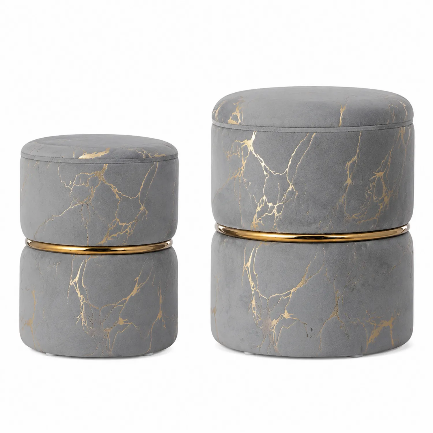 Lot de 2 poufs en velours gris avec détails dorés-brixtrivoqal