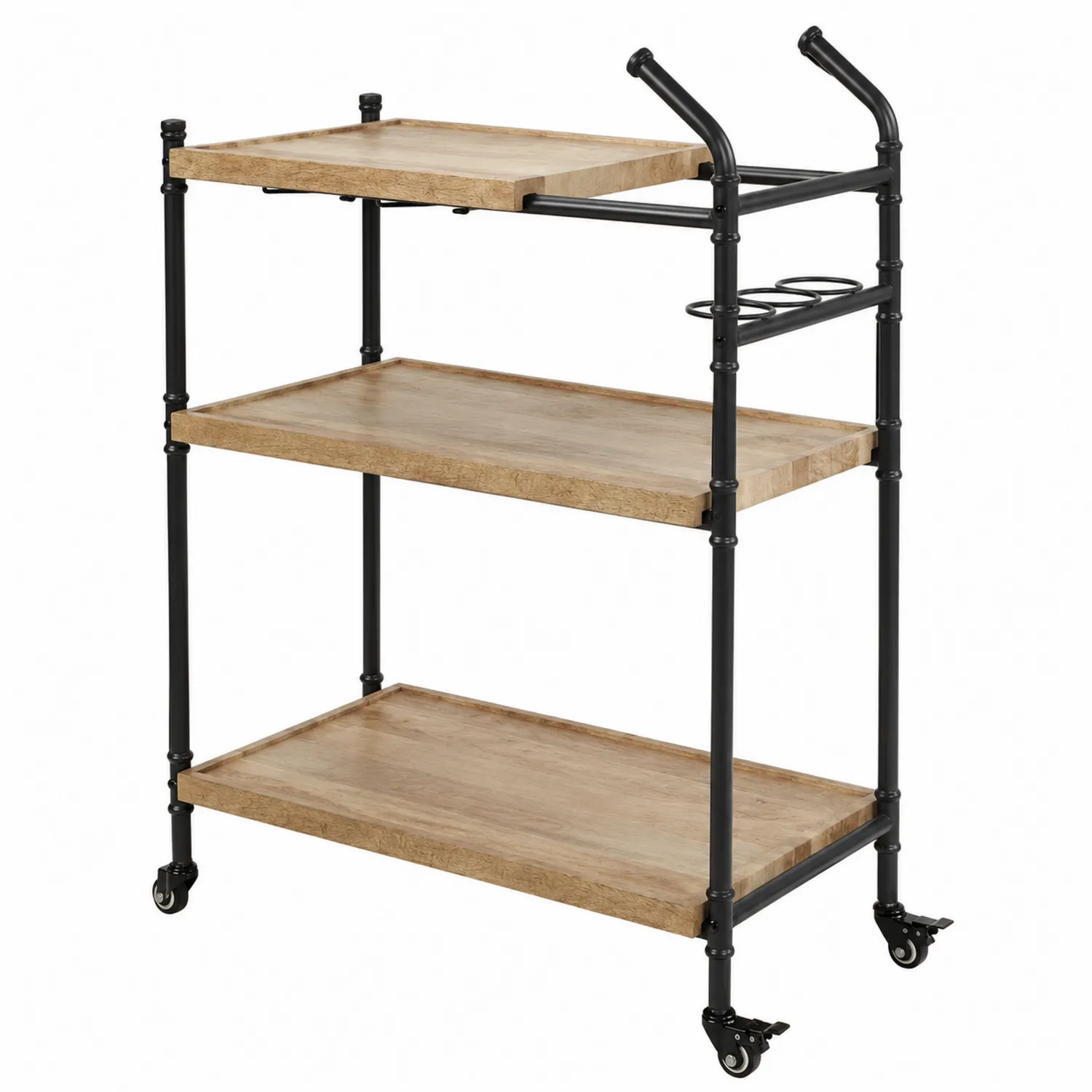 Chariot de Bar en Bois et Métal Noir avec 3 Étagères-brixtrivoqal