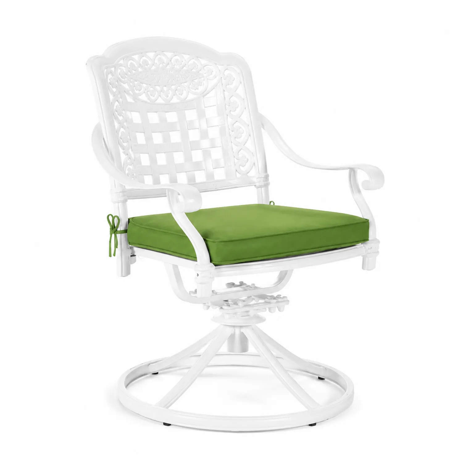 Chaise en aluminium blanche avec coussin vert rotative-brixtrivoqal