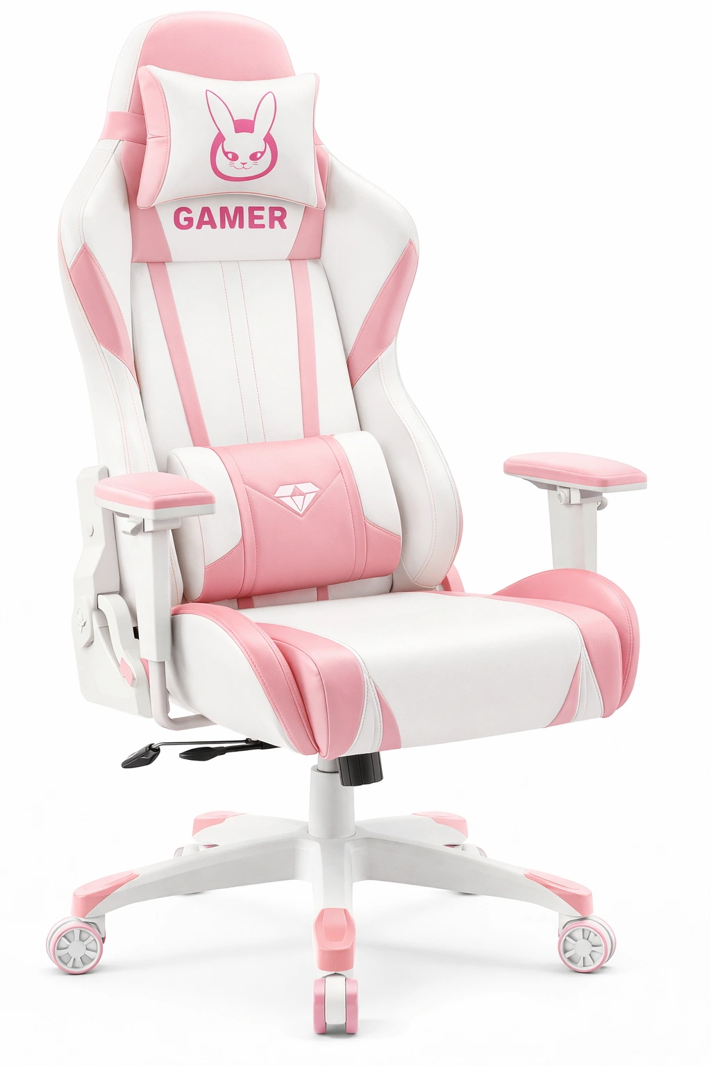 Chaise gaming rose blanc simili cuir
