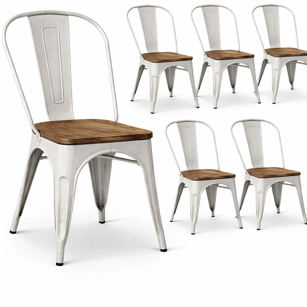 Chaise industrielle métal gris bois