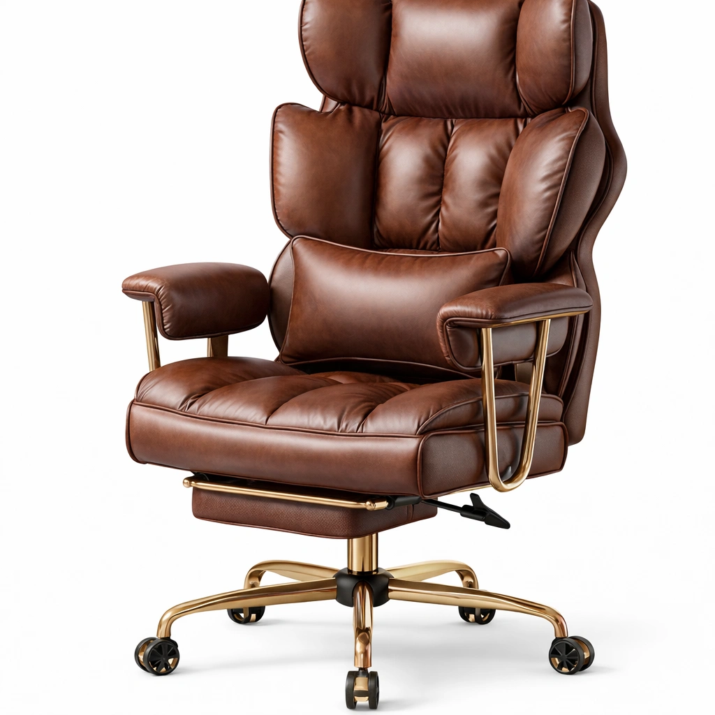 Fauteuil bureau cuir marron métal