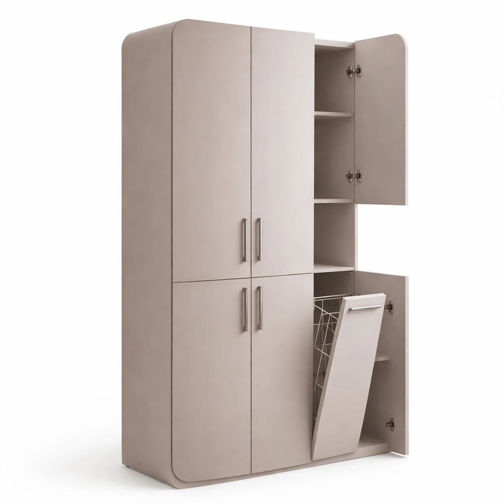 Armoire beige moderne portes multiples rangement intégré