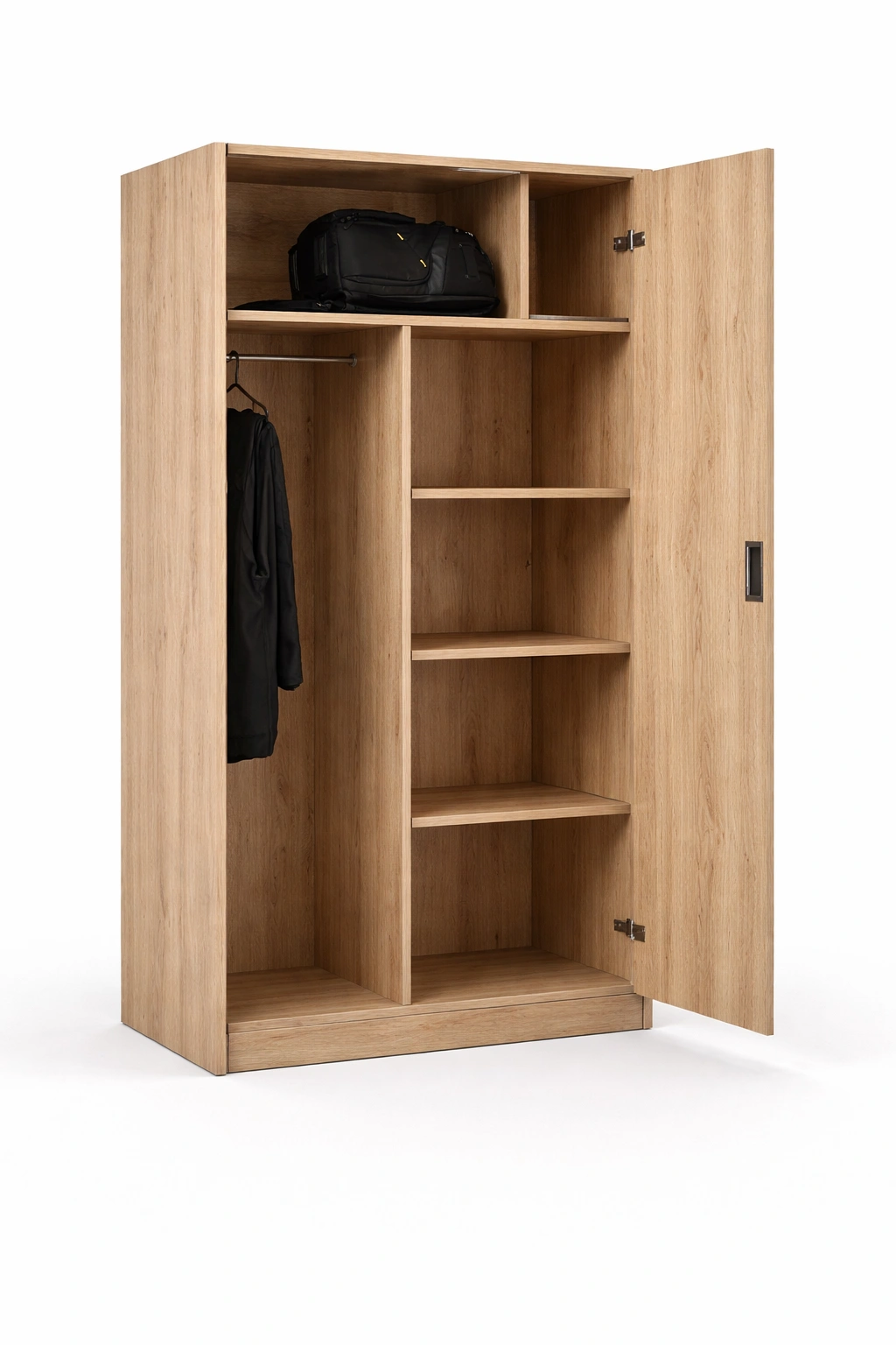 Armoire bois clair portes battantes étagères penderie