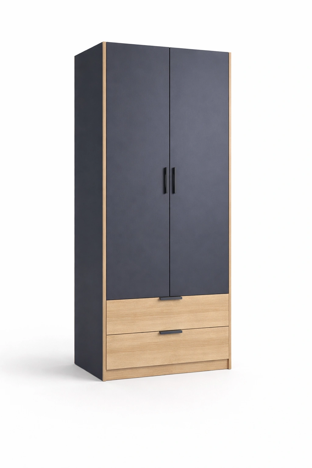 Armoire bois bleu portes battantes tiroirs bas