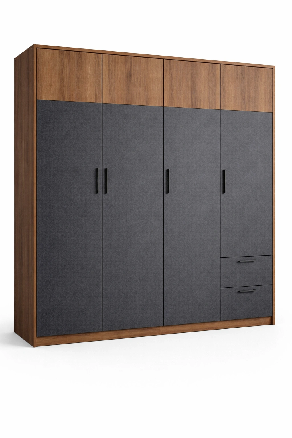 Armoire gris bois portes battantes tiroirs latéraux