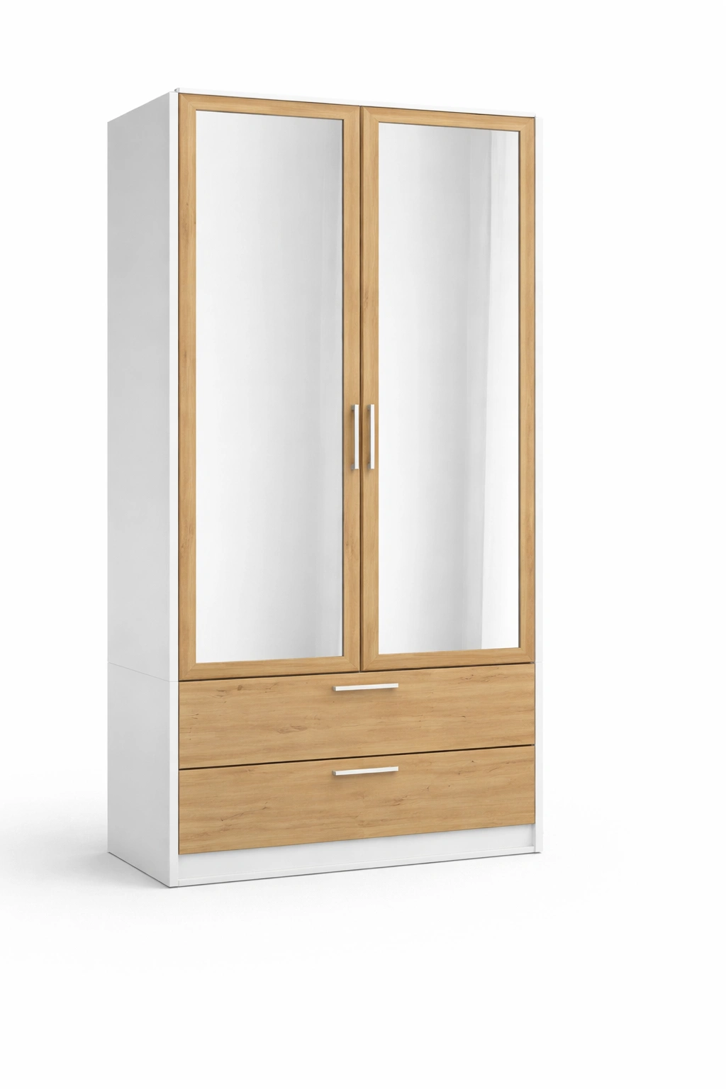 Armoire blanc bois portes miroir tiroirs bas