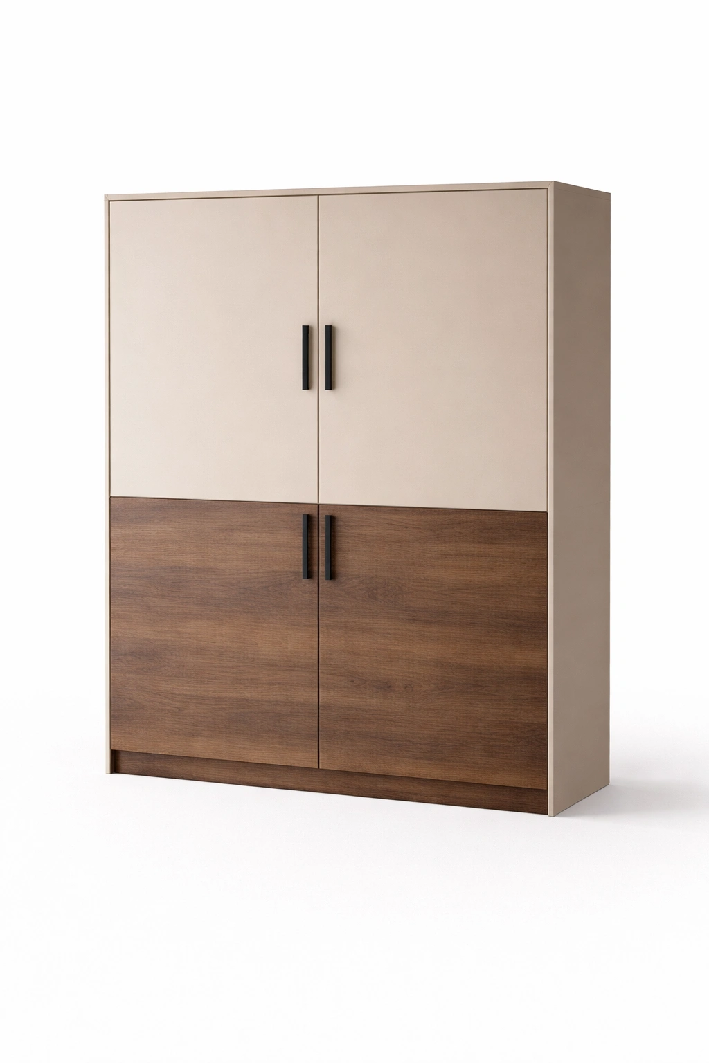 Armoire beige bois portes battantes design compact