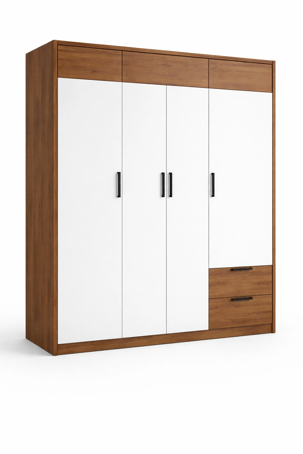 Armoire blanc bois portes battantes tiroirs bas