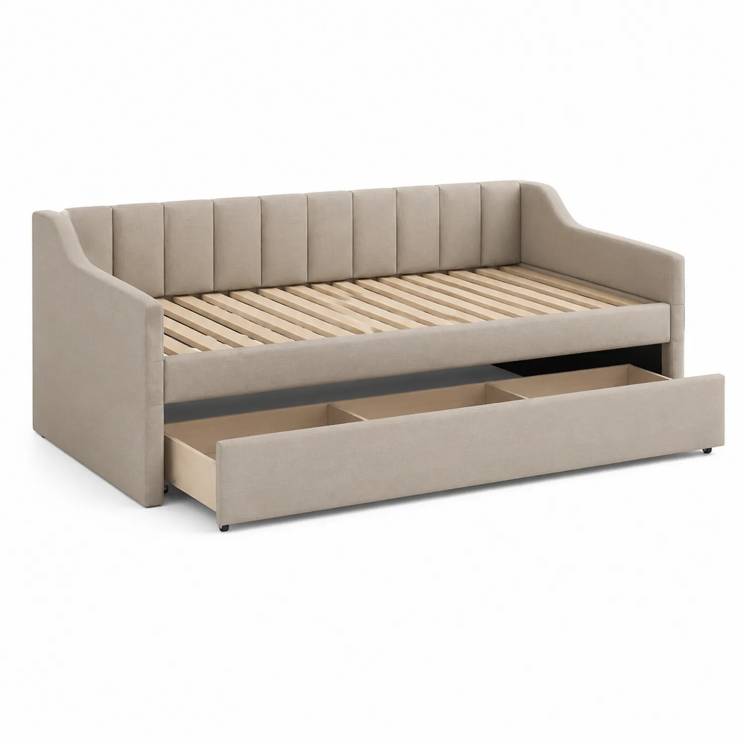 Lit en Bois et Tissu Beige avec Tiroir 200x90 cm