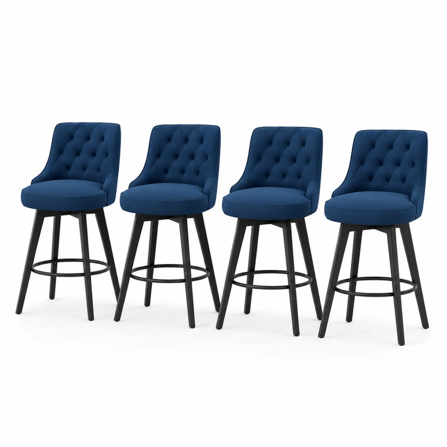 Lot de 4 tabourets de bar en bois et tissu bleu