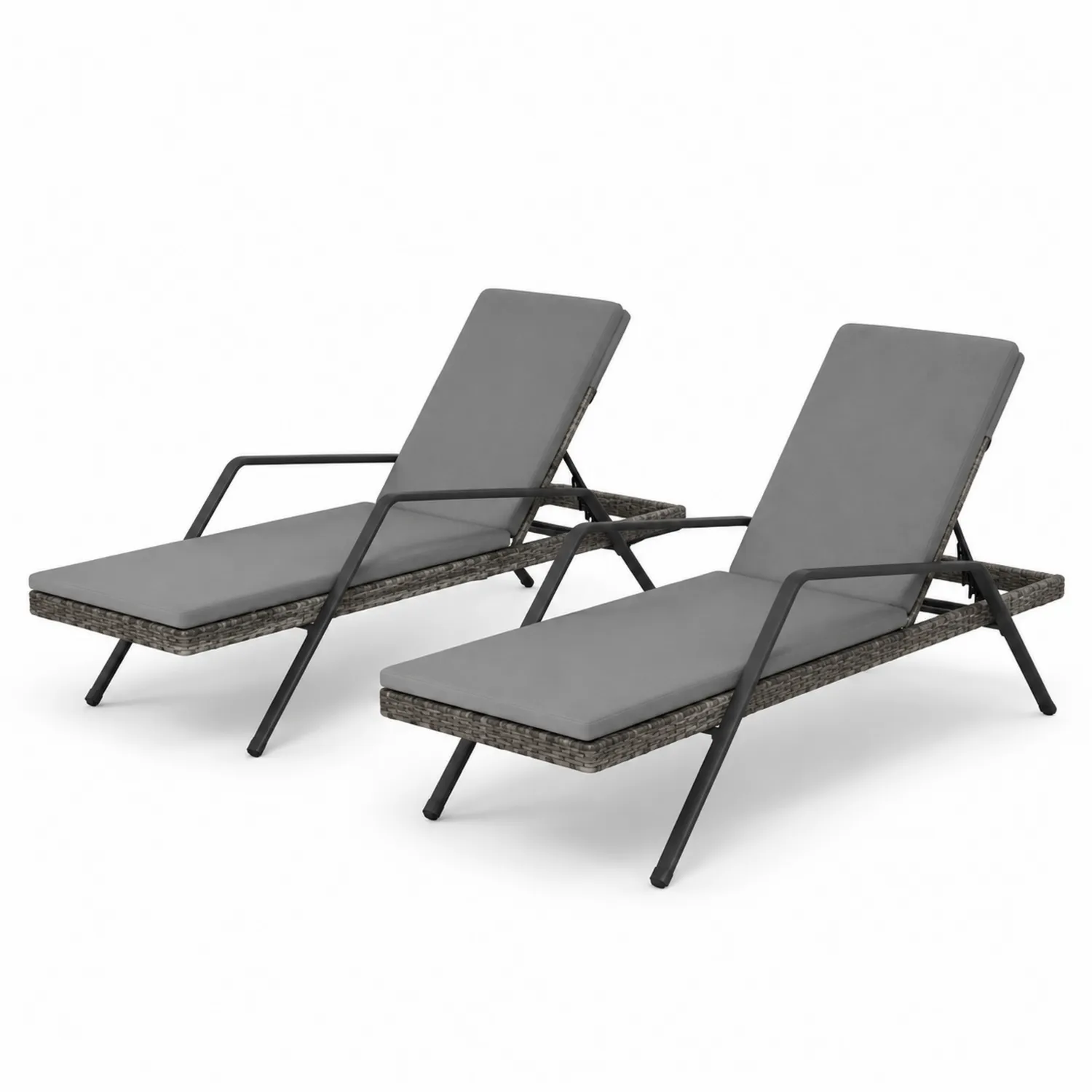 Set de 2 chaises longues en aluminium et résine tressée gris