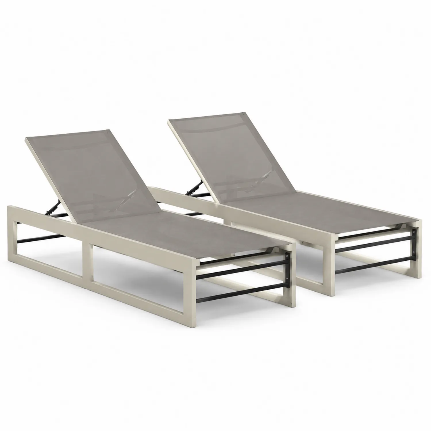 Lot de 2 chaises longues en aluminium et textilène réglables